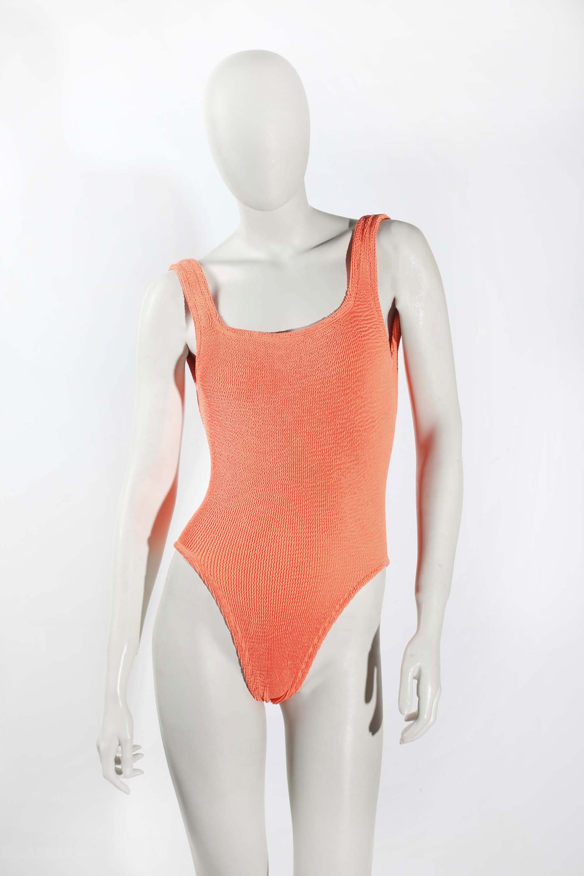 Neon Orange Seersucker Swimsuit (Small)