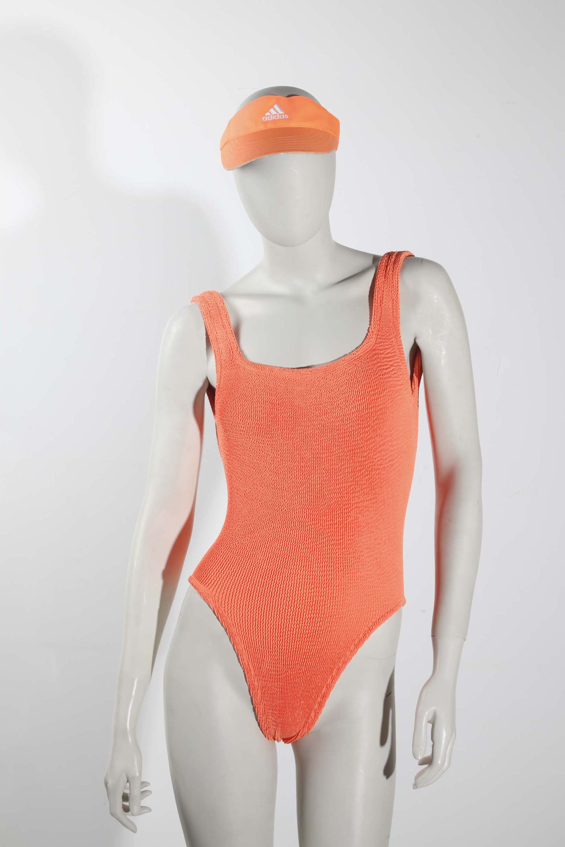 Neon Orange Seersucker Swimsuit (Small)