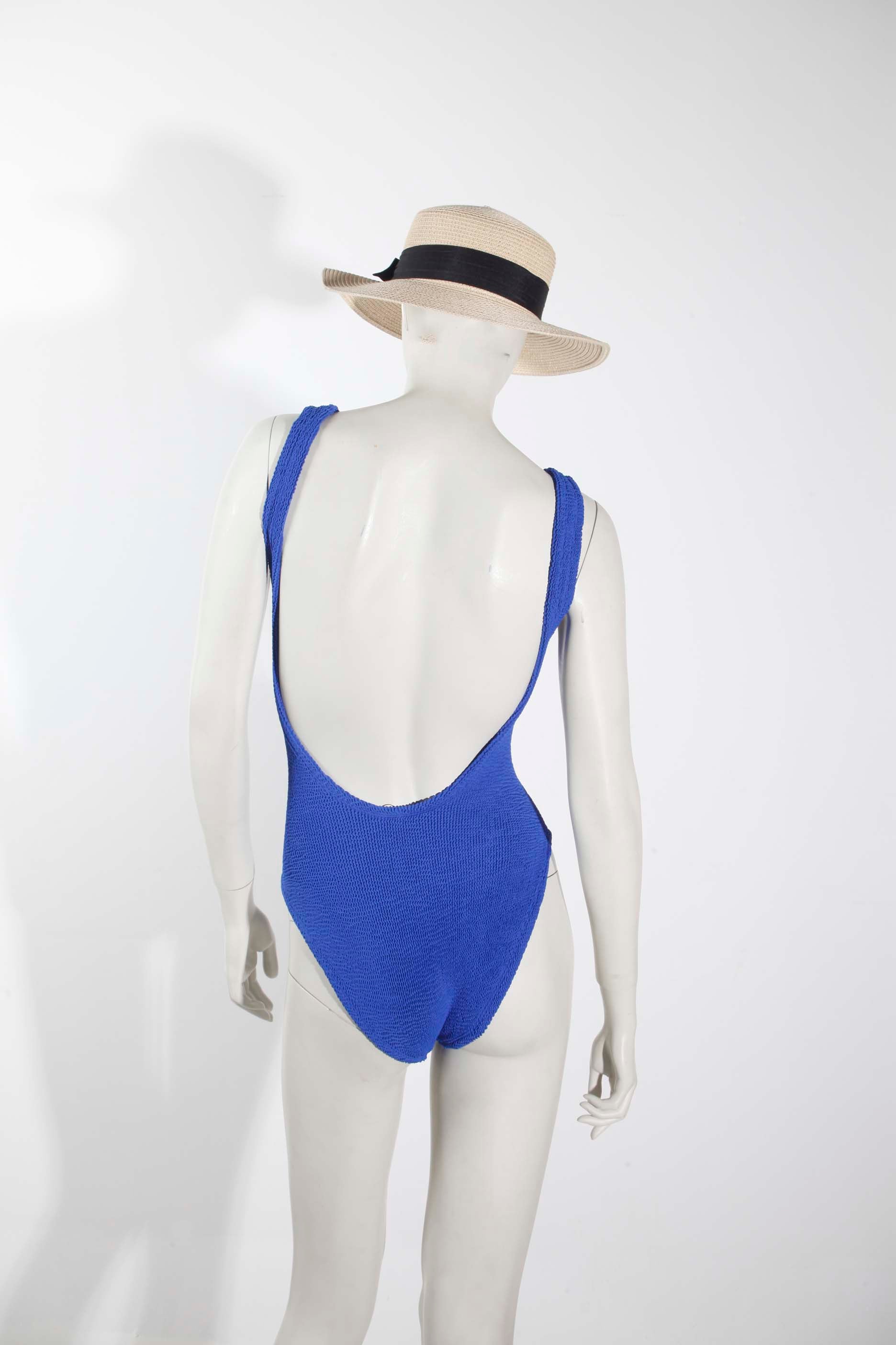 Cobalt Blue Seersucker Swimsuit (Small)