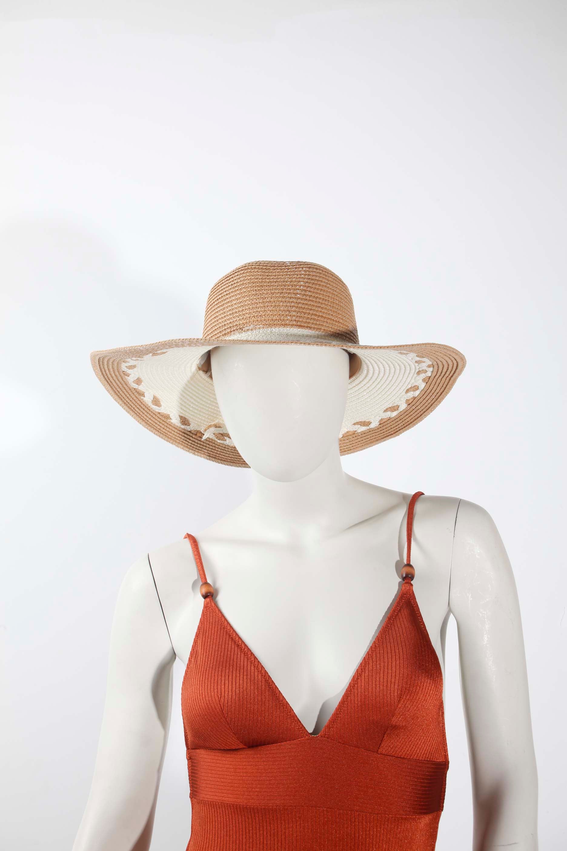 Brown and Cream Straw Hat