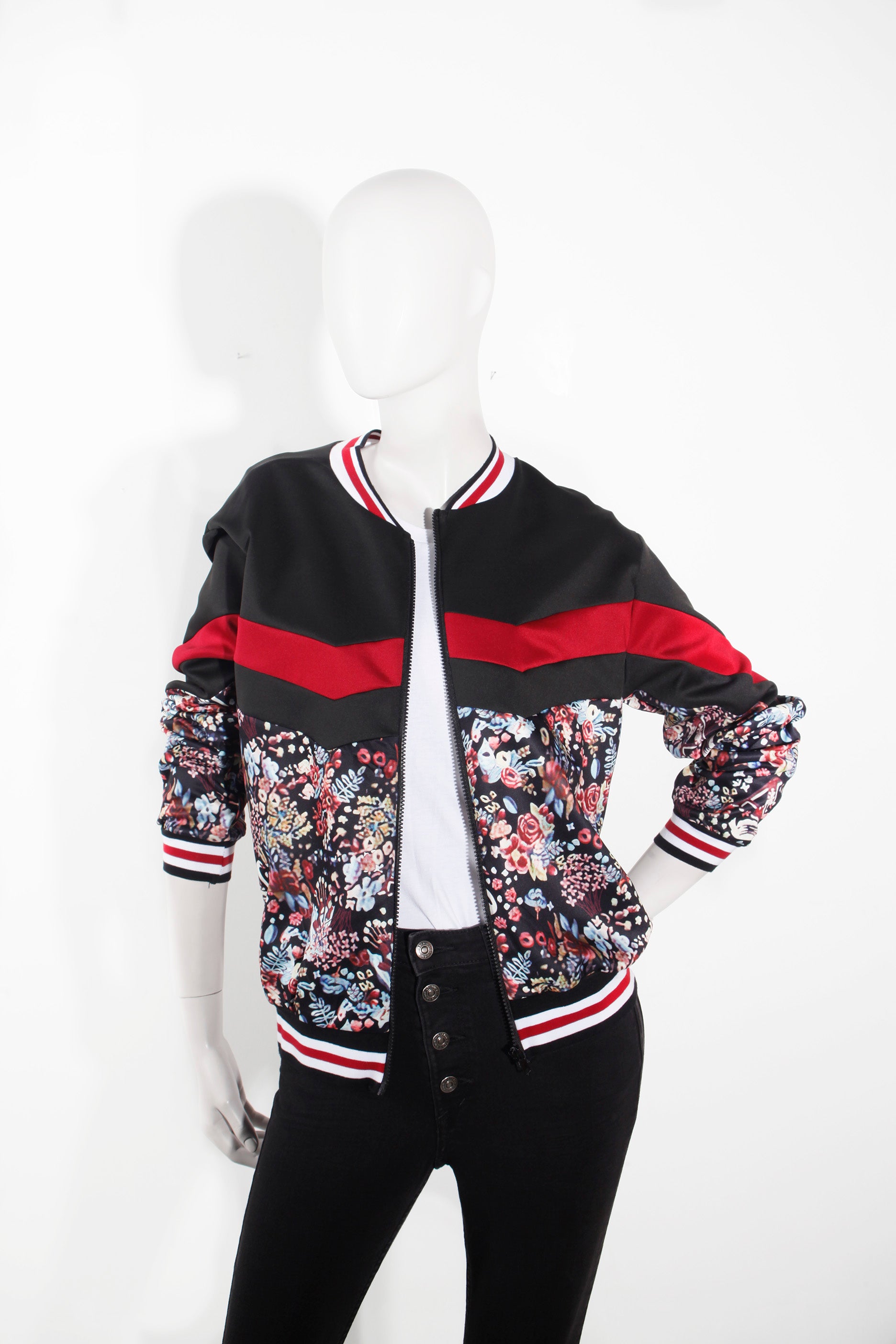 Black and Floral Bomber Jacket