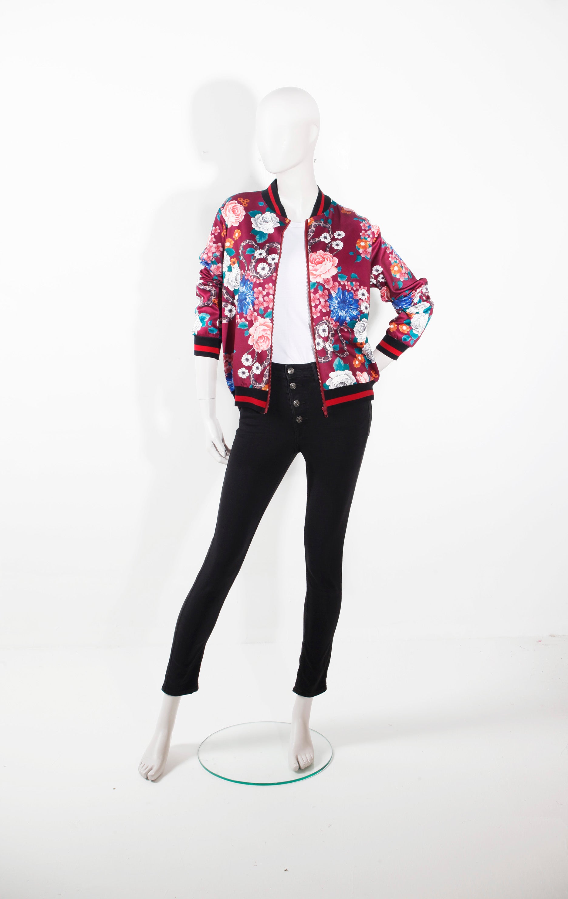 Red Floral Bomber Jacket