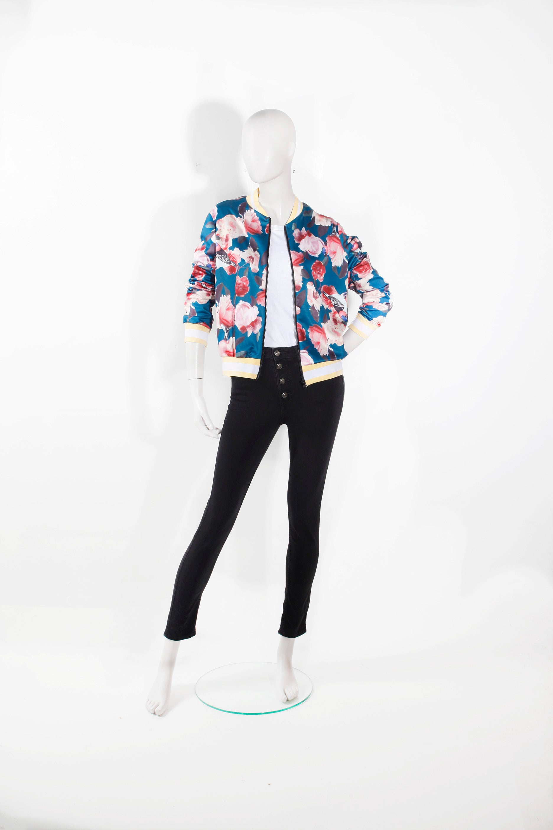 Blue  Floral Bomber Jacket