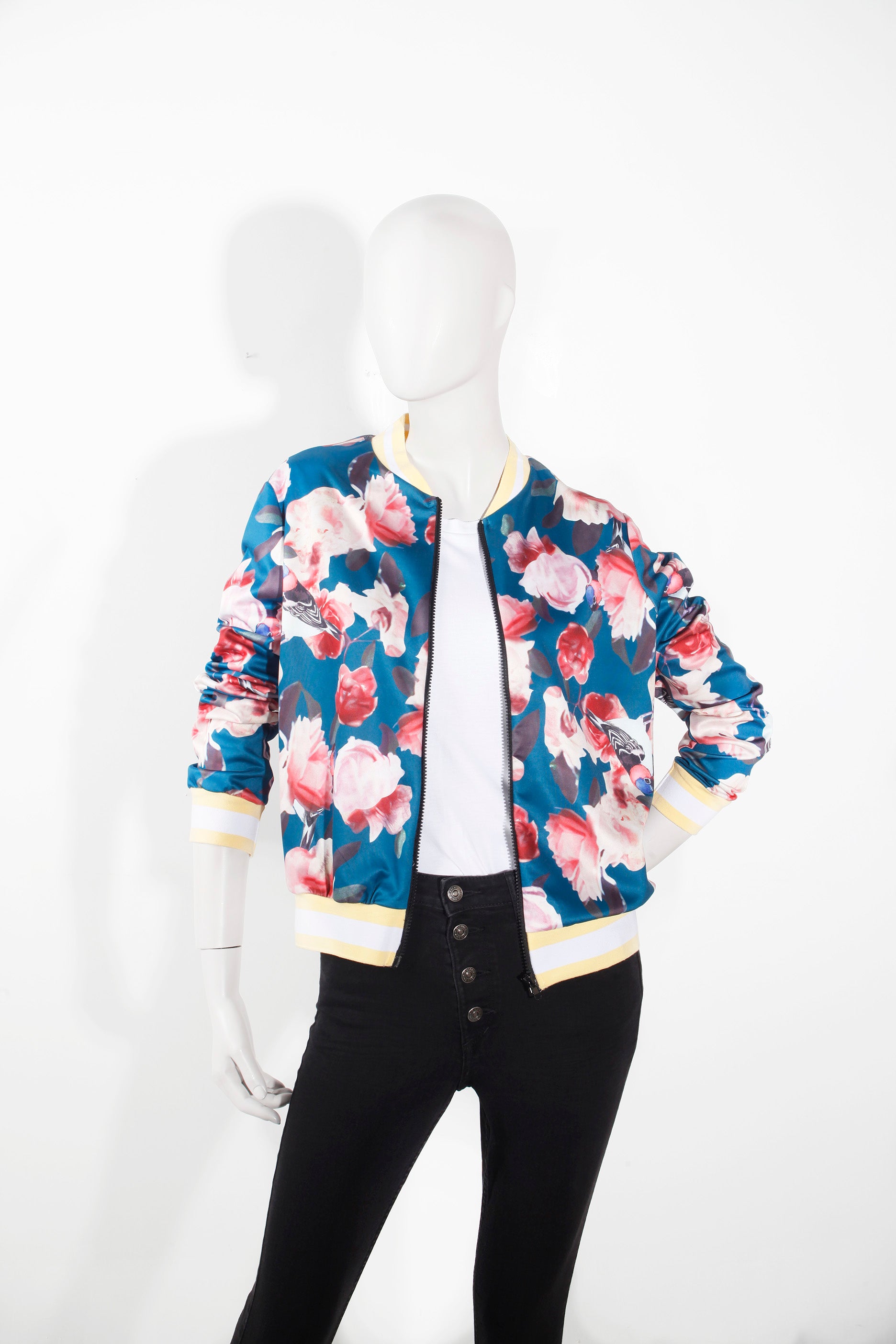 Blue  Floral Bomber Jacket