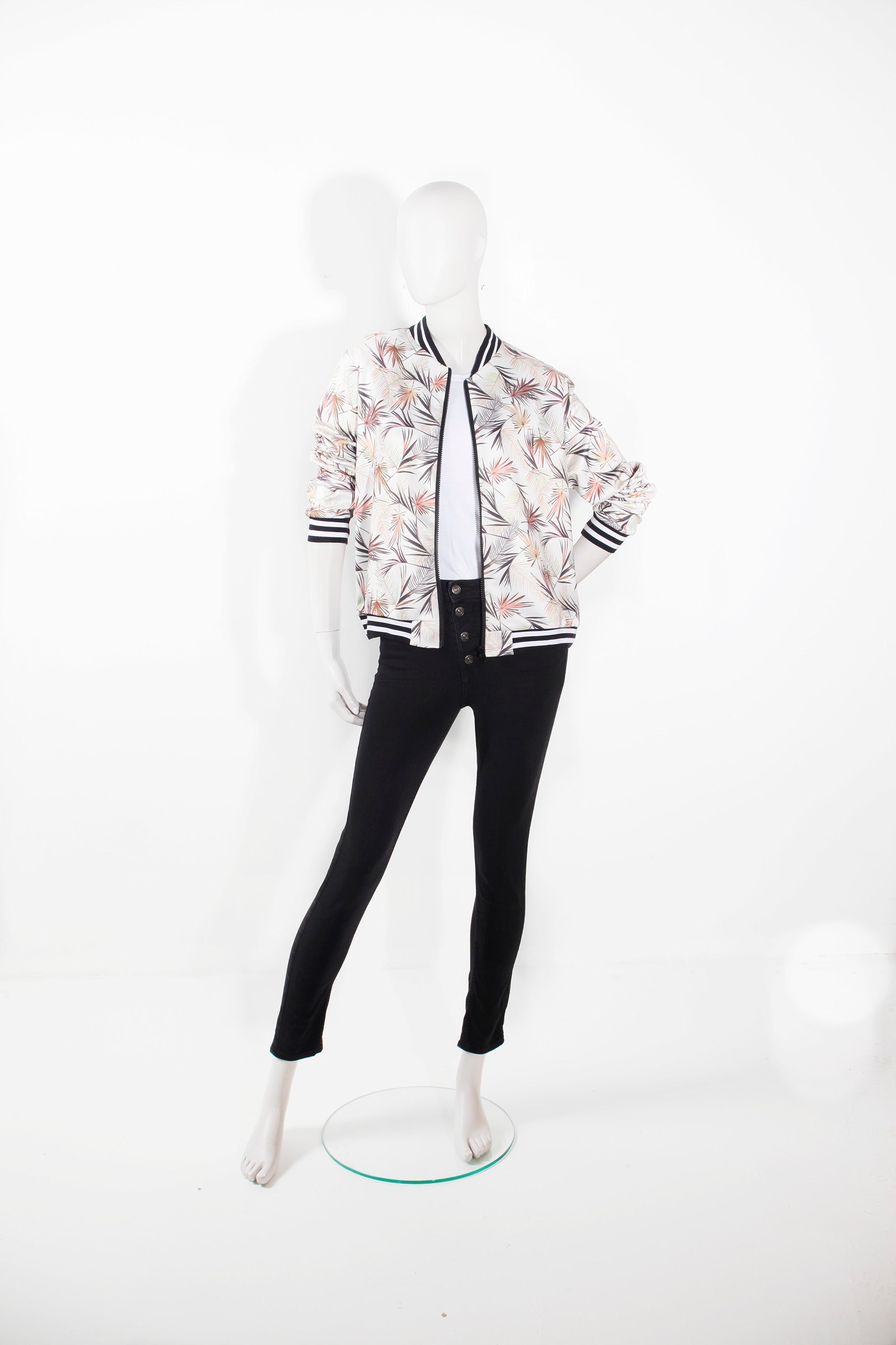 White Floral Bomber Jacket