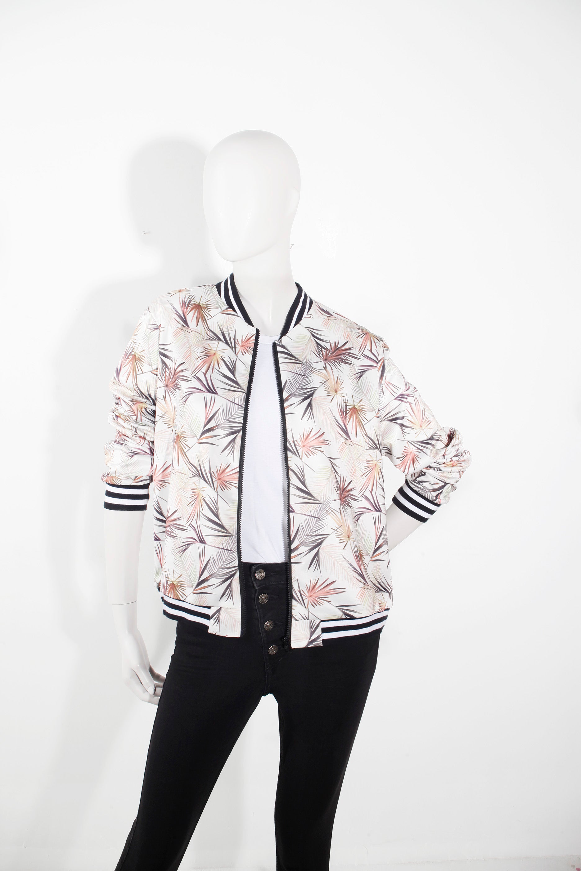 White Floral Bomber Jacket