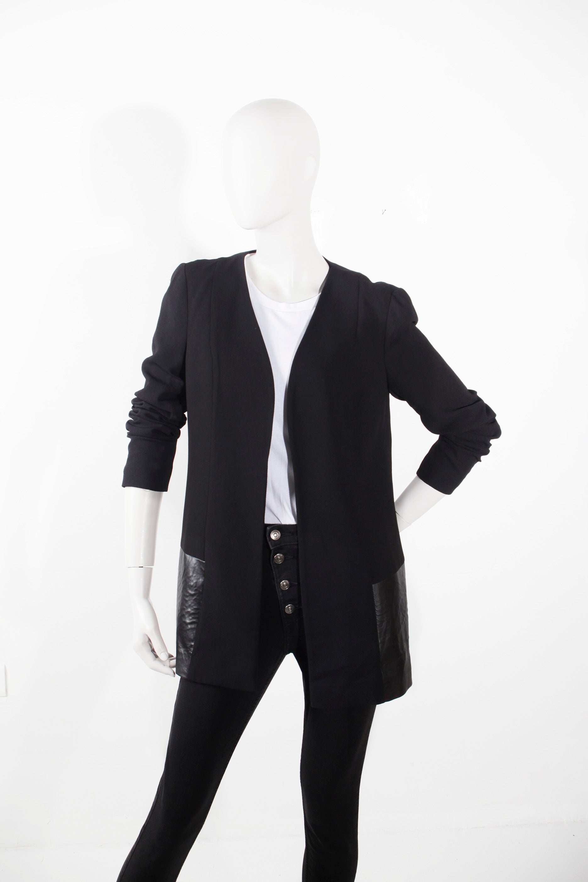 Black Blazer with Leather Panelling