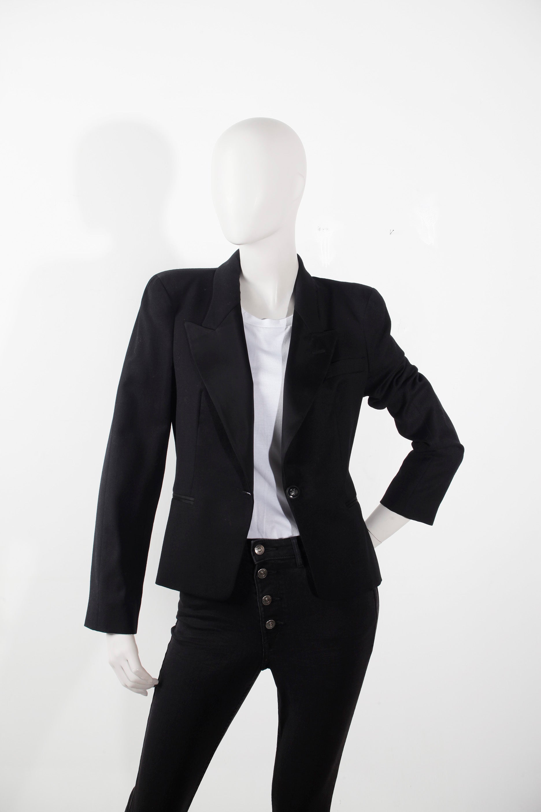 Women's Black Tuxedo Blazer with Satin Lapel (Medium)