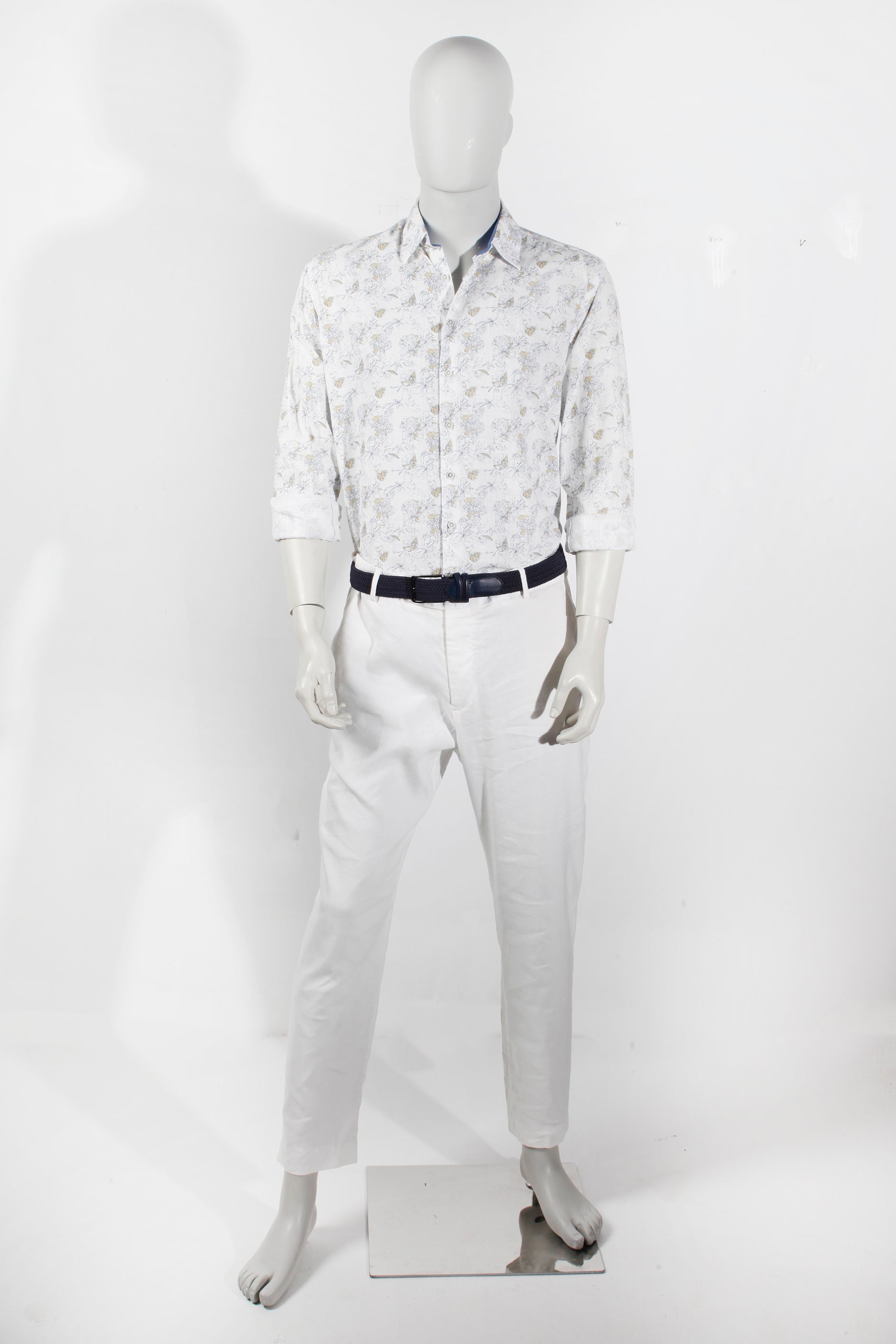 Mens White Floral Shirt (Large)