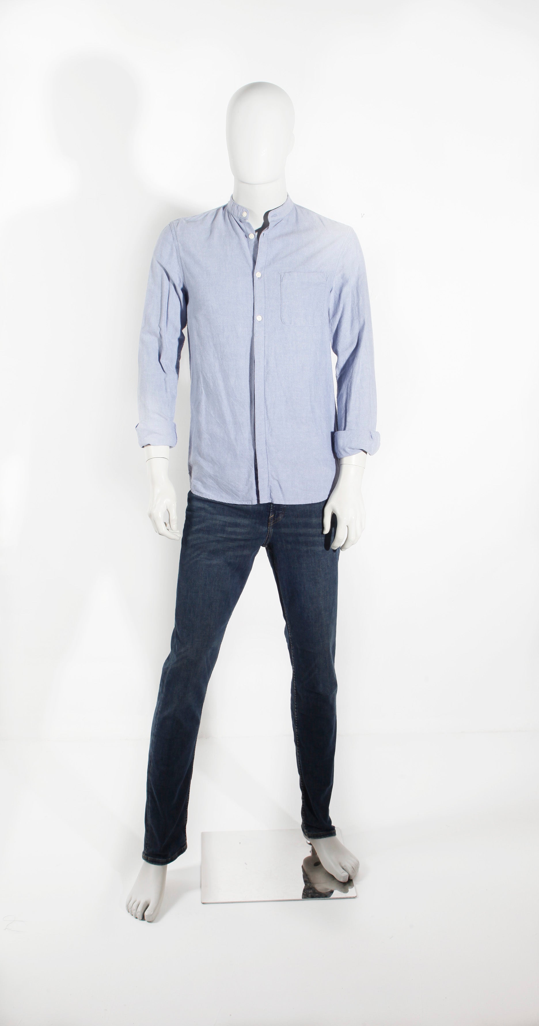 Mens Blue Shirt with Chinese Collar (Medium)
