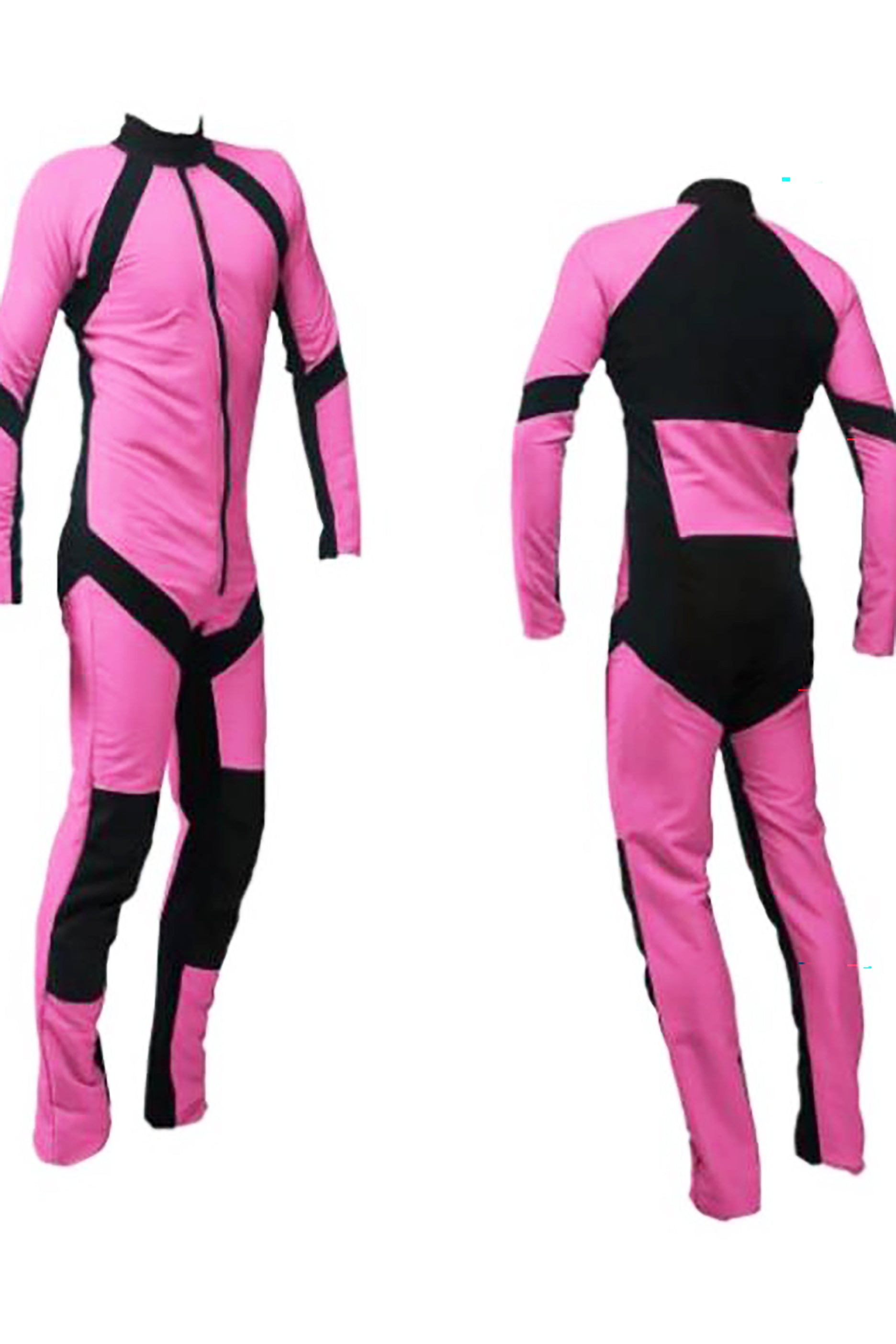 Pink and black skydiving jumpsuit on a white background