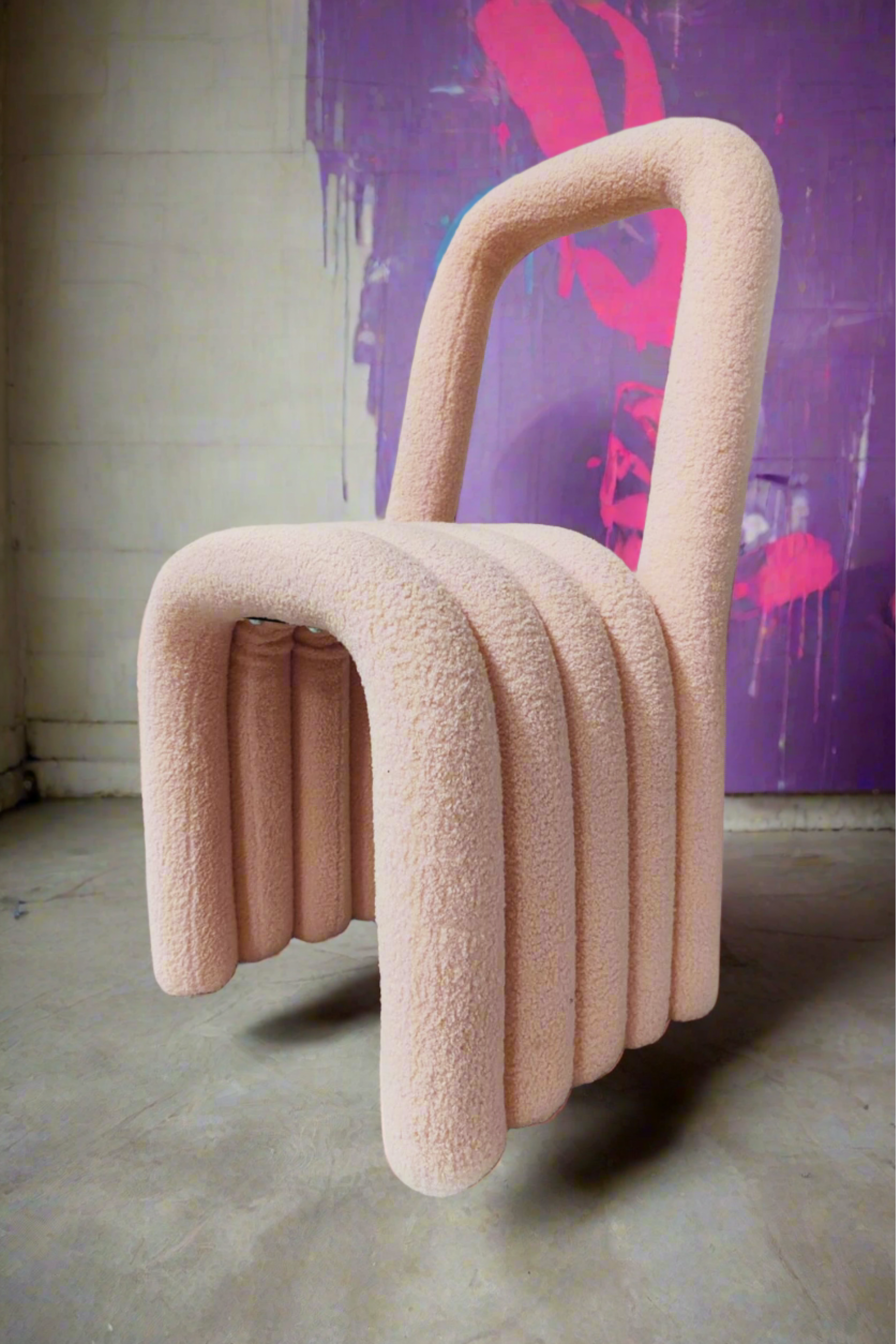 Modern Pink Boucle Accent Design Chair