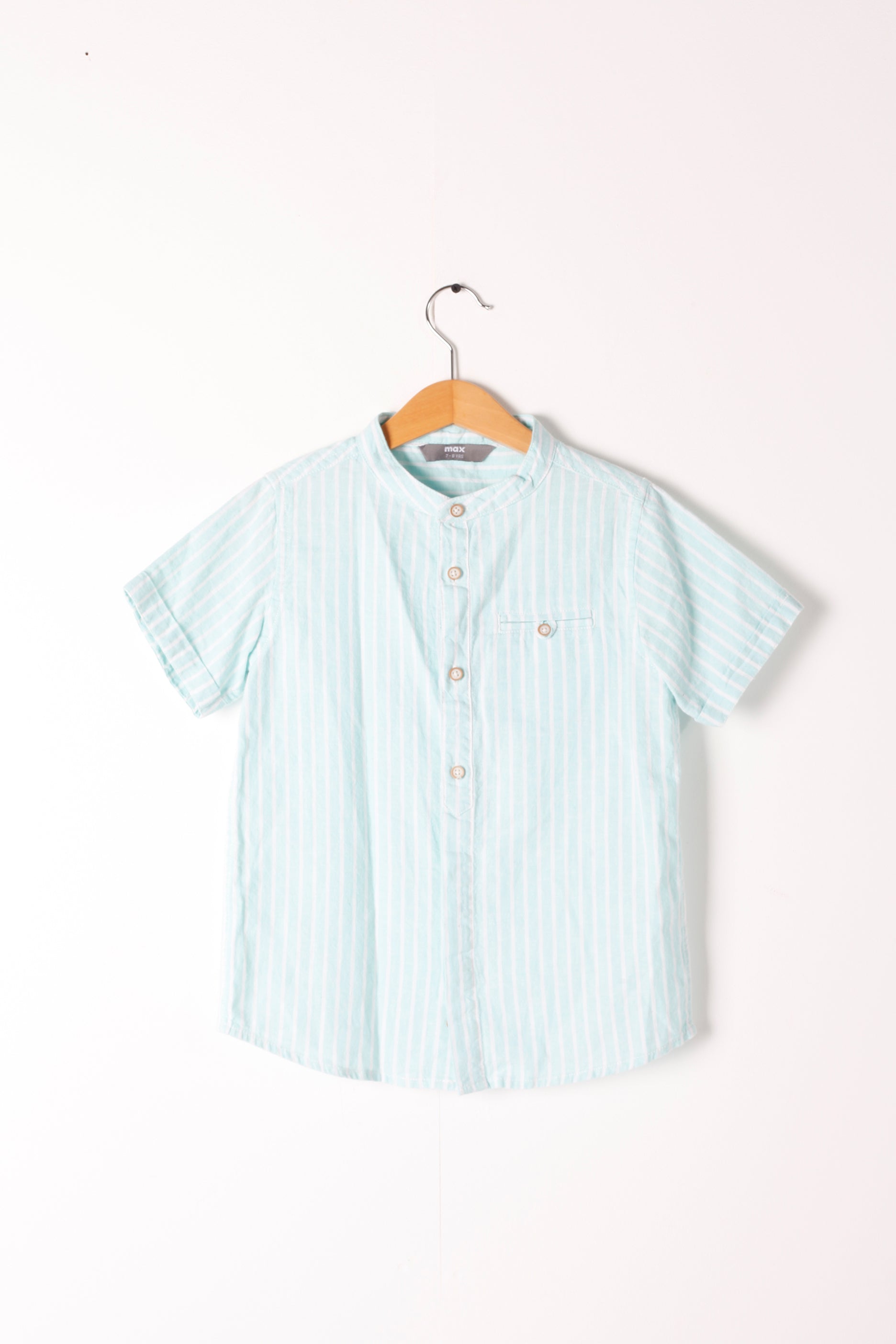 Boys Short Sleeve Turquoise & White Striped Shirt