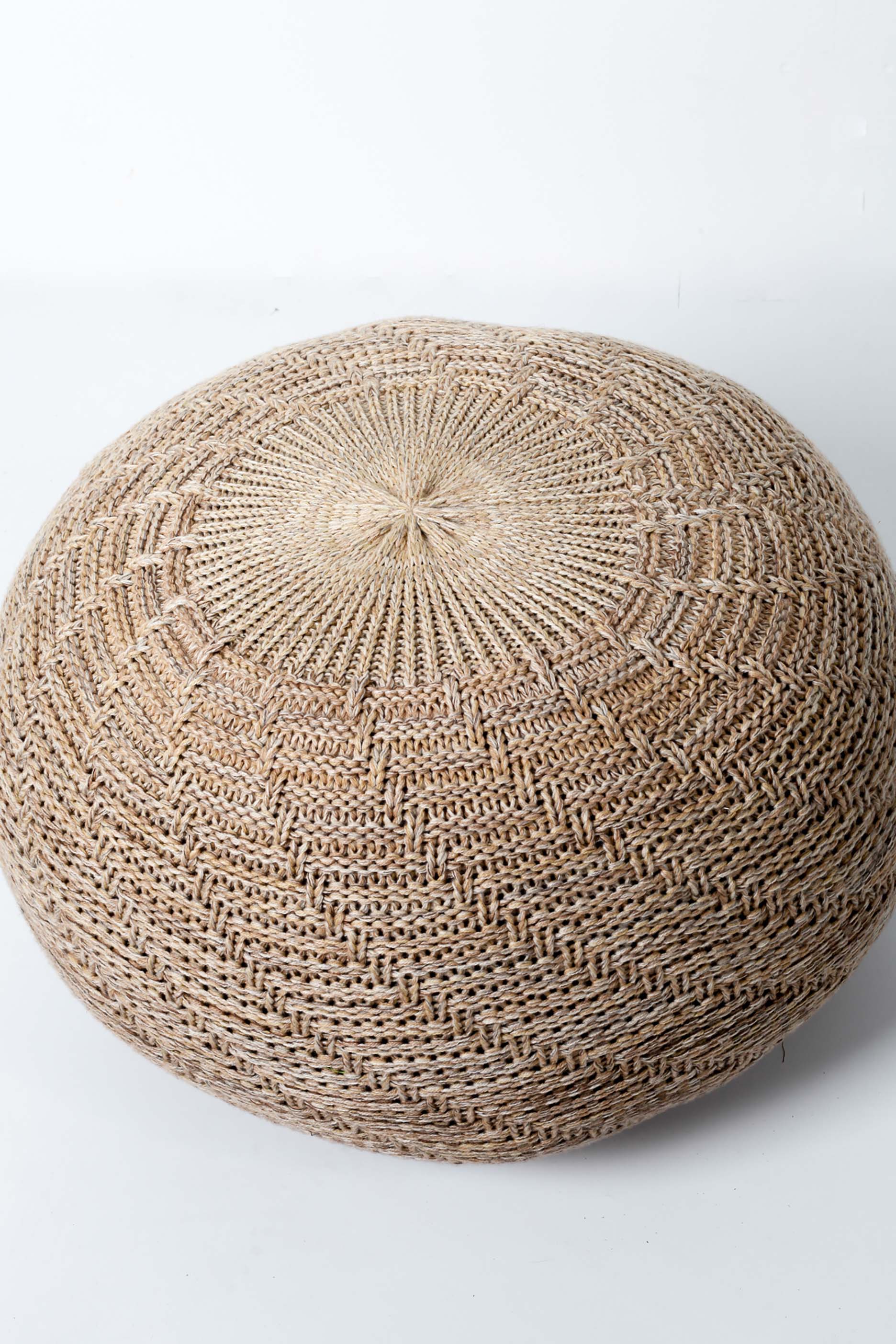 Beige Neutral Fabric Round Pouf (3 pieces available)