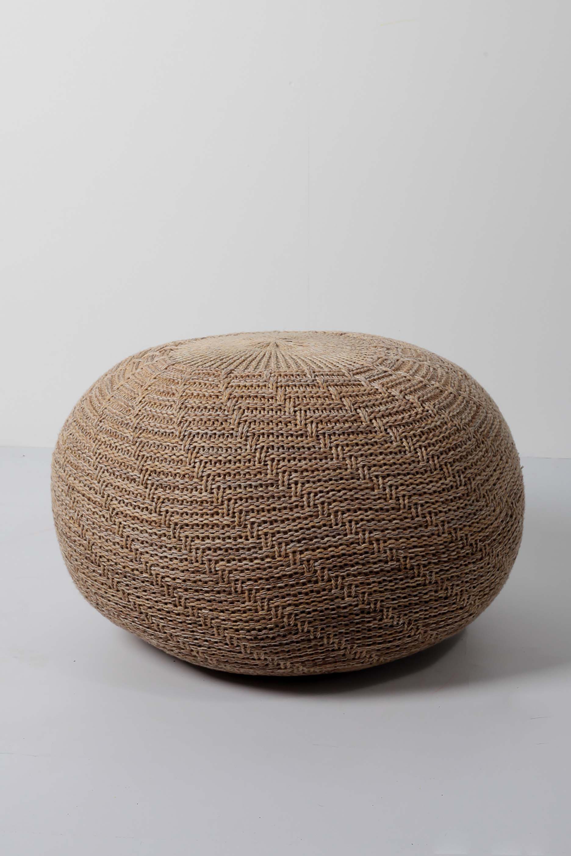 Beige Neutral Fabric Round Pouf (3 pieces available)