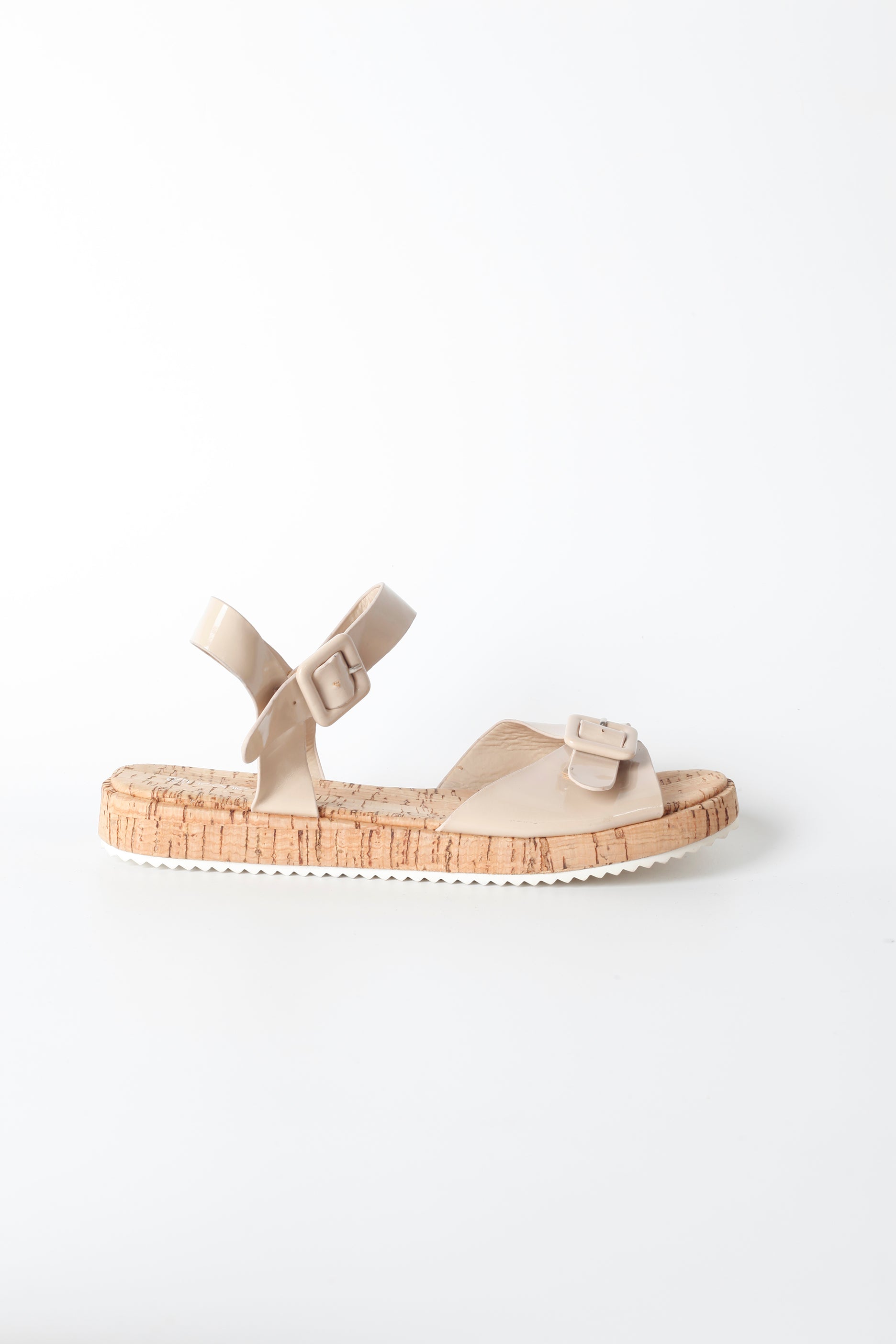 Girls Beige Patent Sandals with Cork Sole