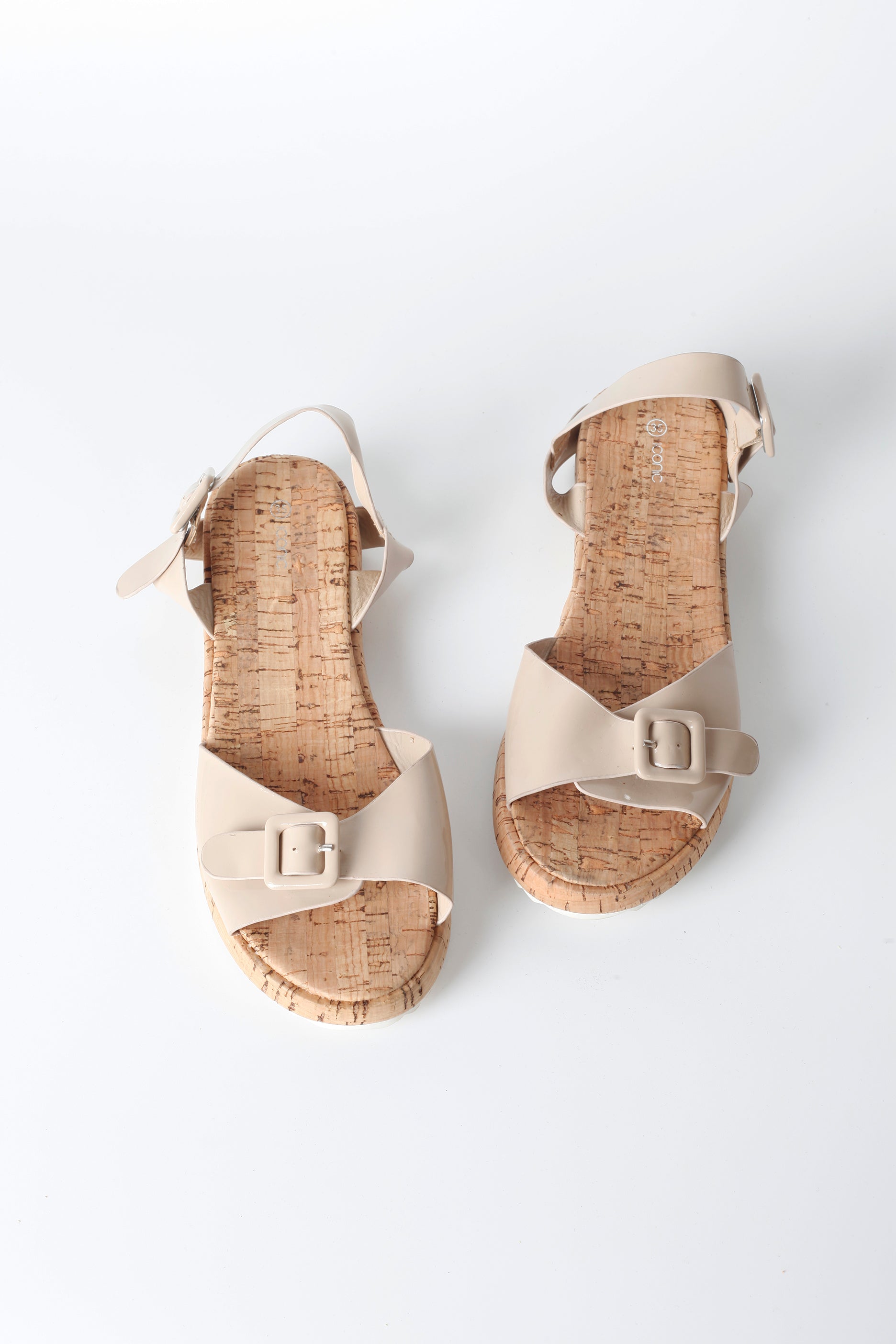 Girls Beige Patent Sandals with Cork Sole