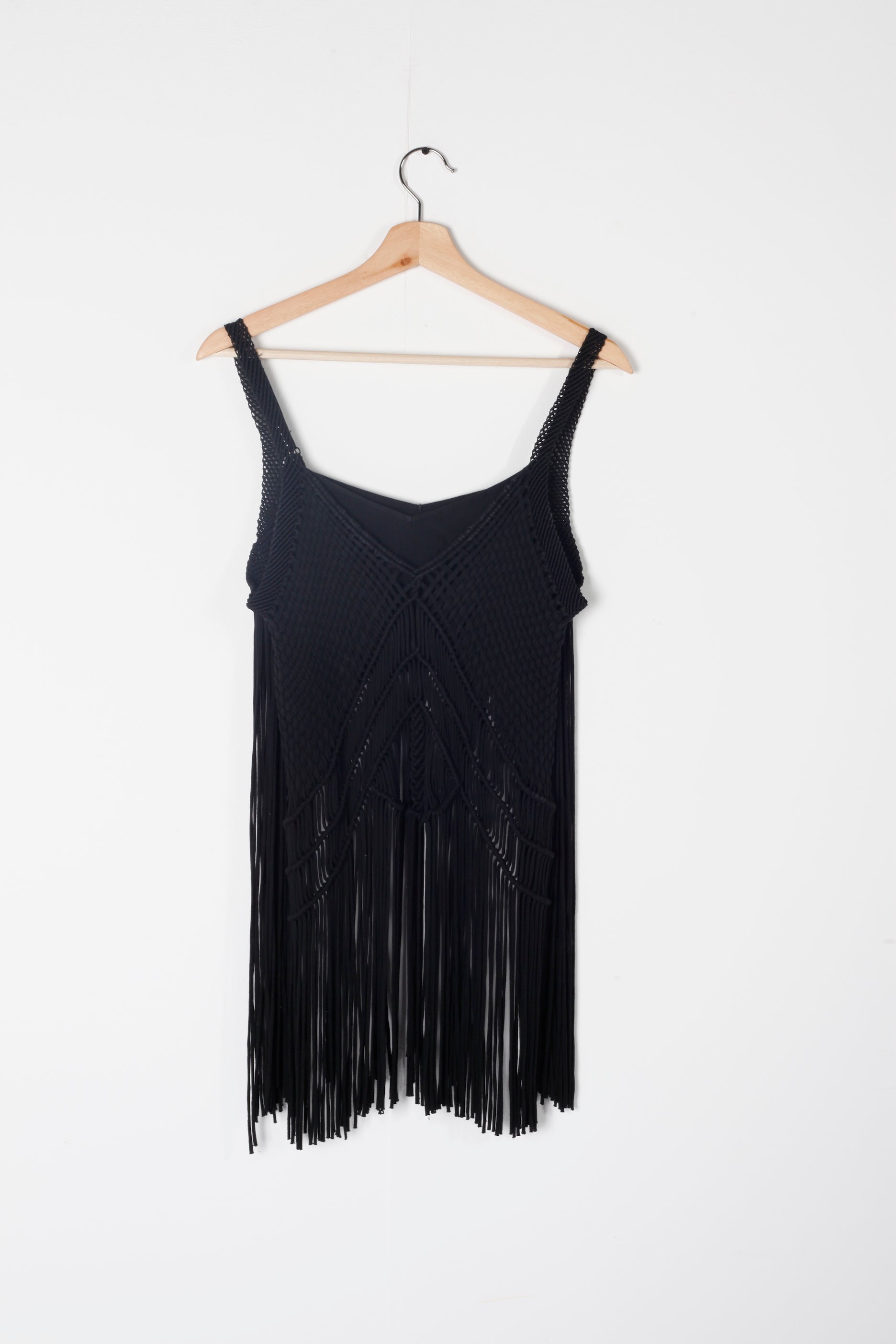 Black Macrame Top with Fringe