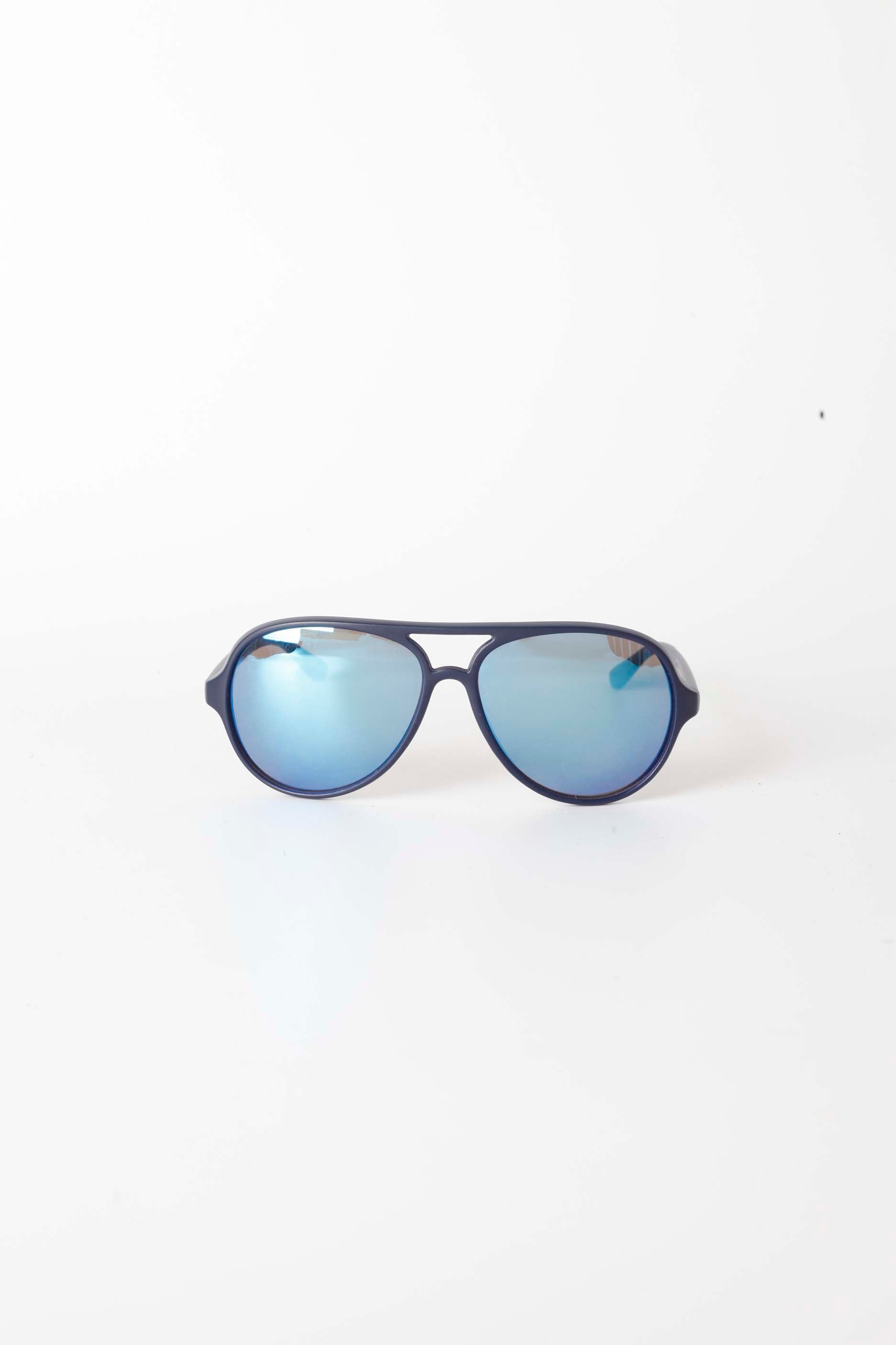 Black Round Sunglasses with Blue Tint