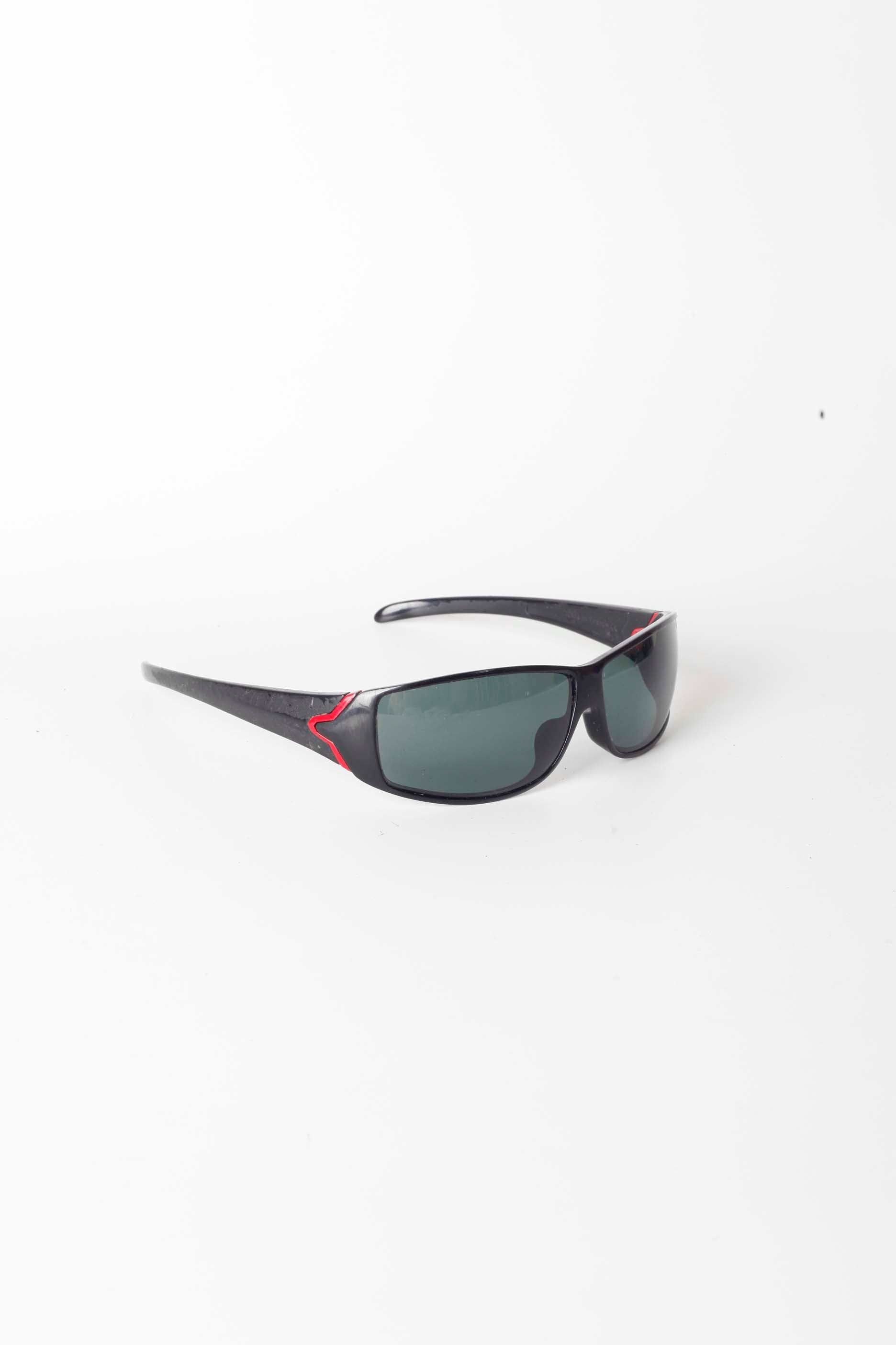 Black Wrap Around Sunglasses with Red Detail
