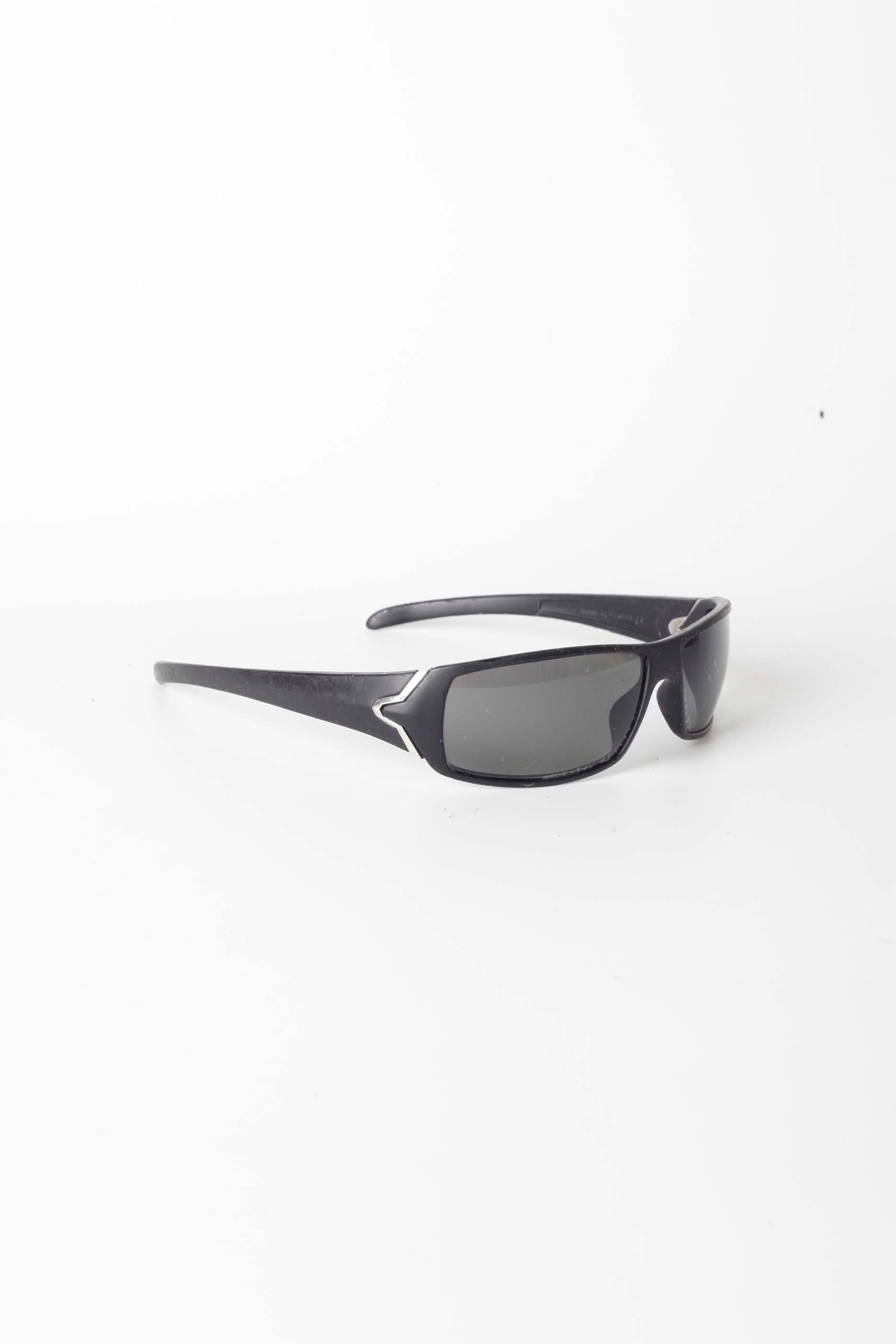 Black Wrap Around Sunglasses with Silver Detail