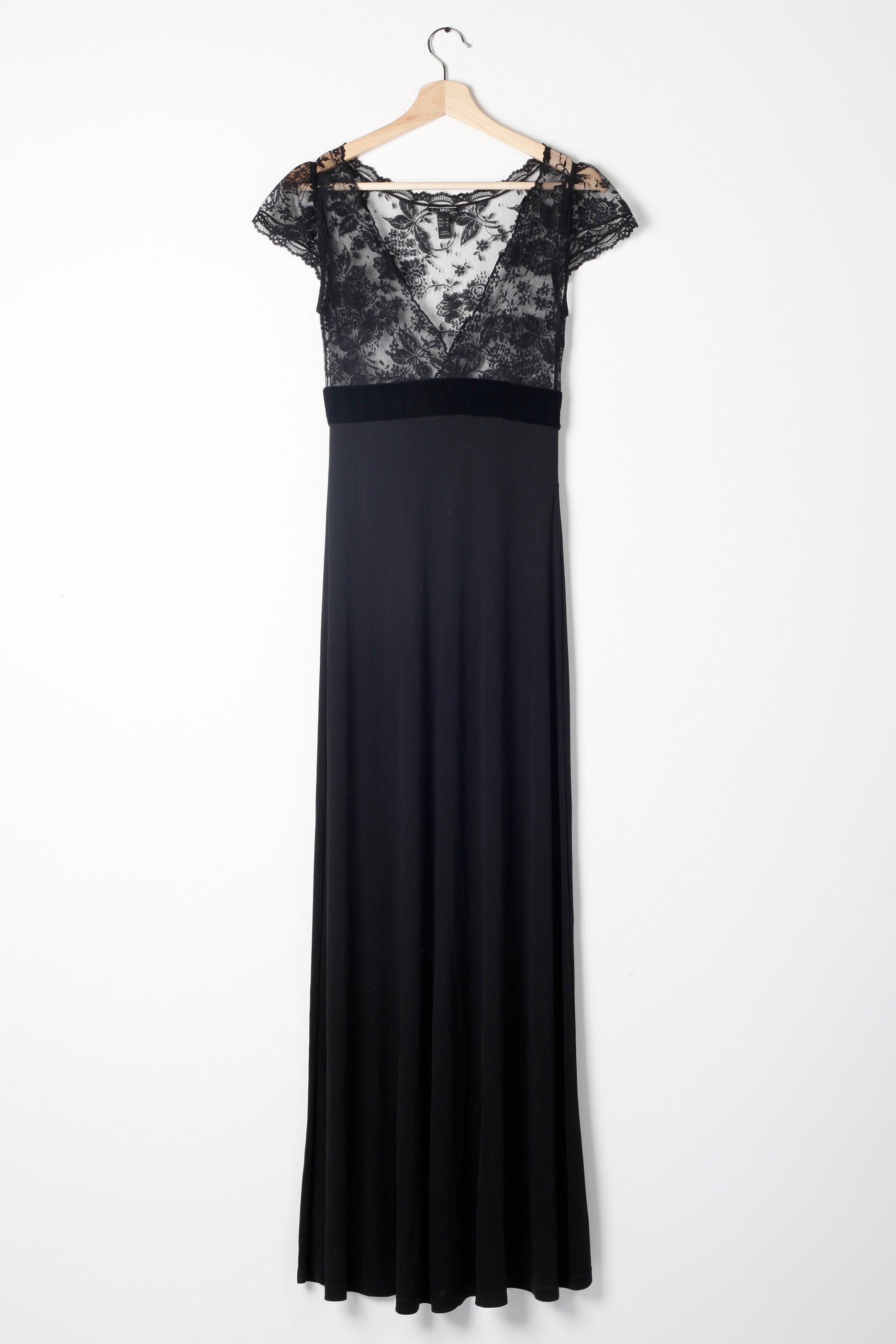 Long Black Dress with Lace Top
