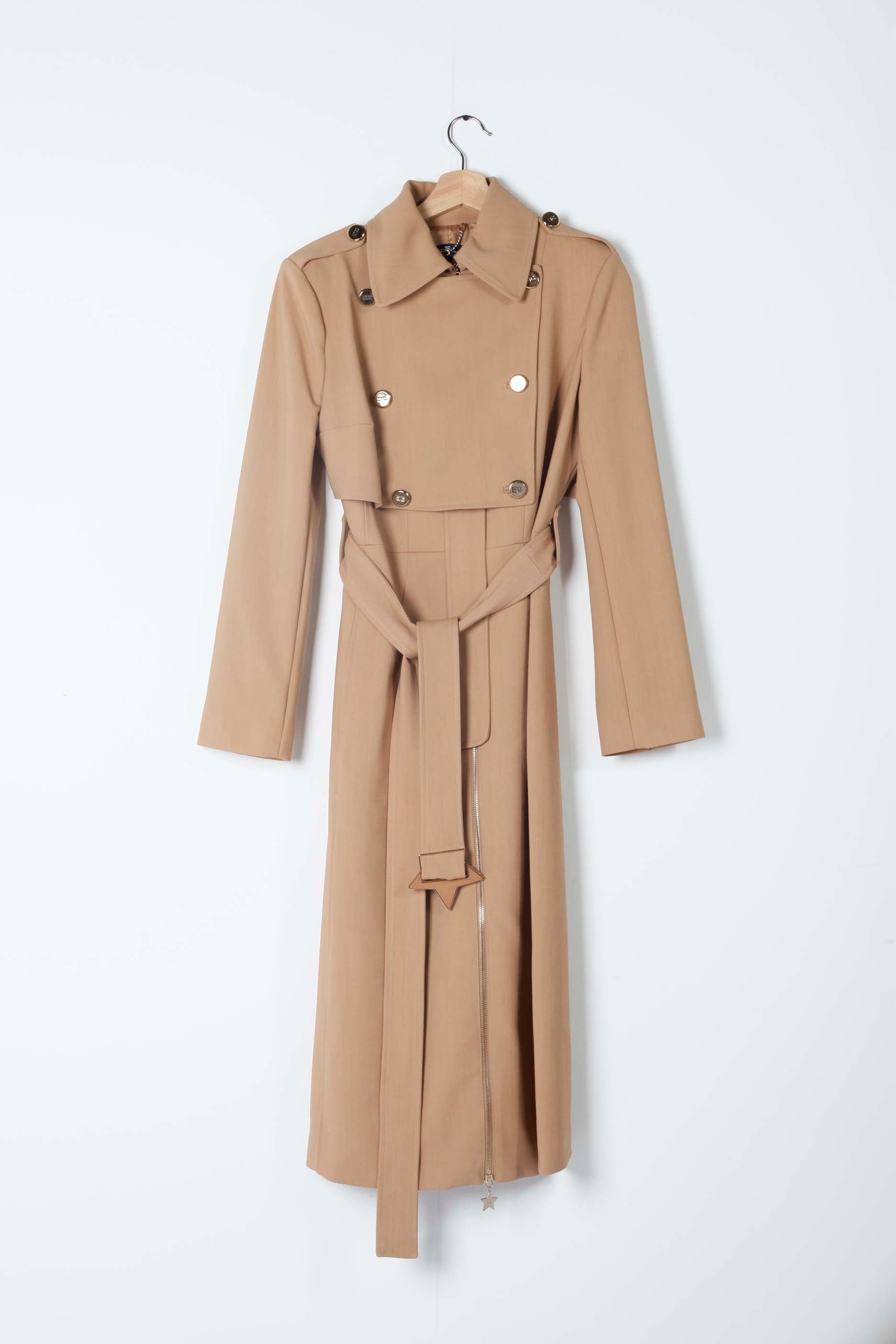 Beige Trench Coat with Star Belt