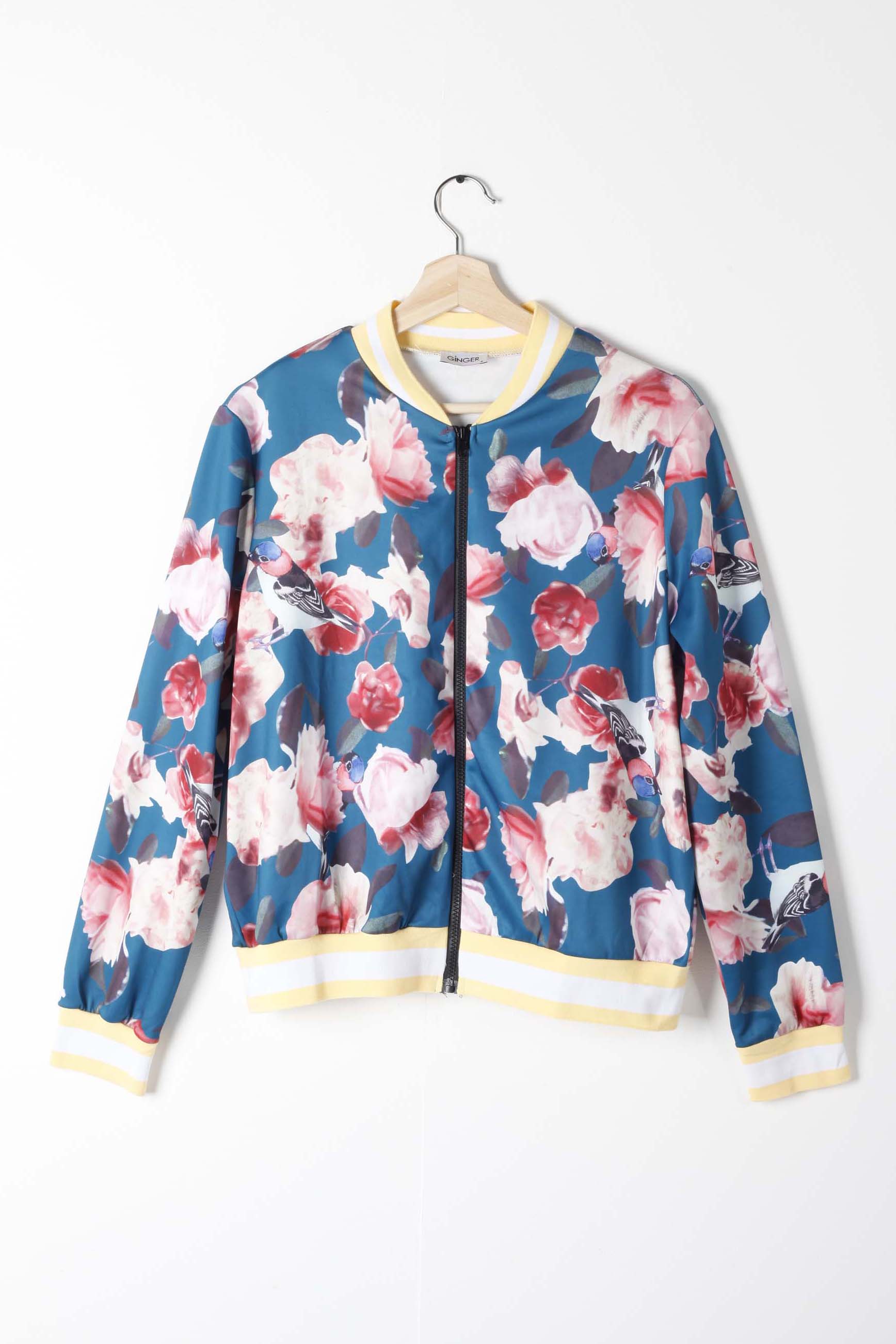 Blue  Floral Bomber Jacket