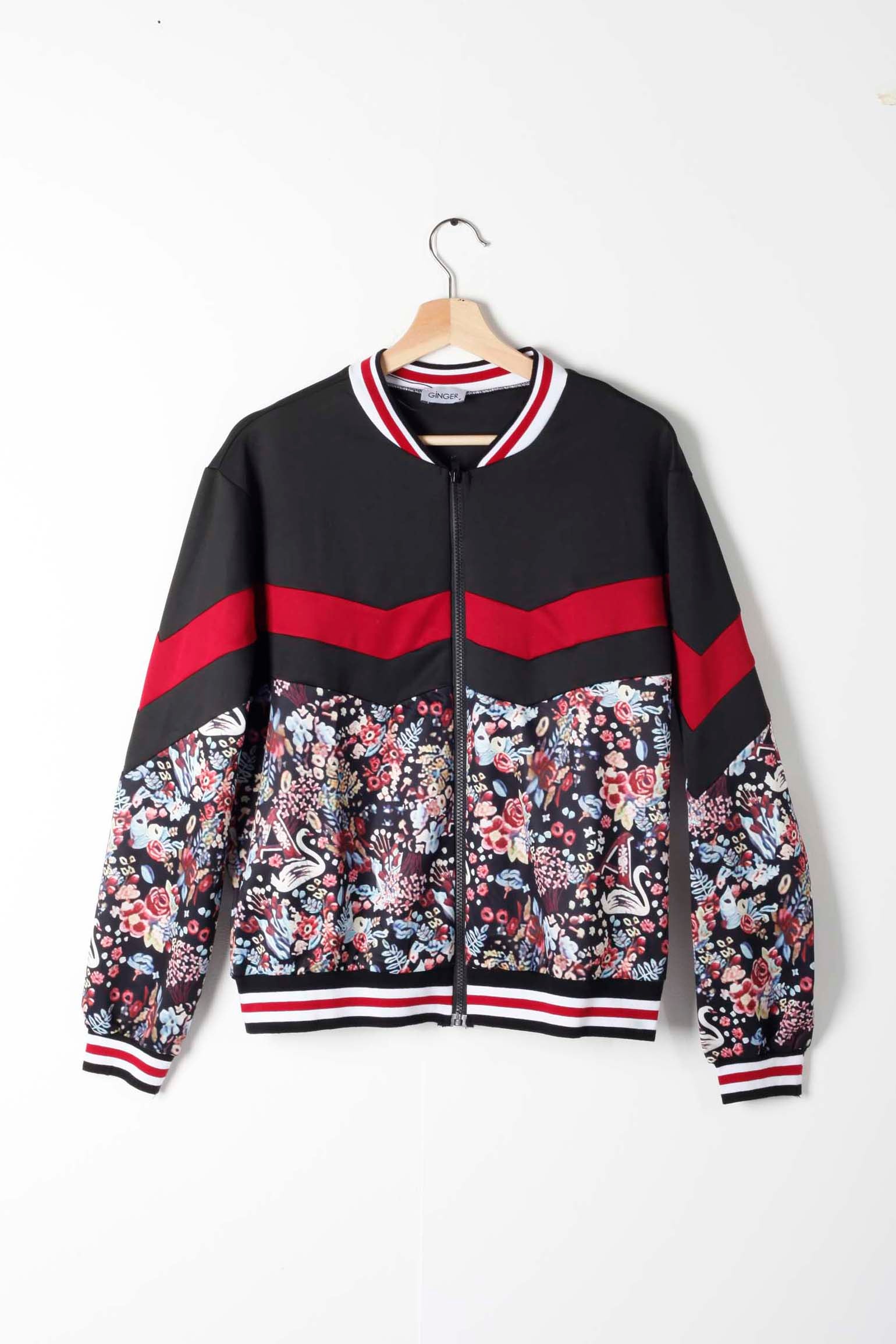 Black and Floral Bomber Jacket