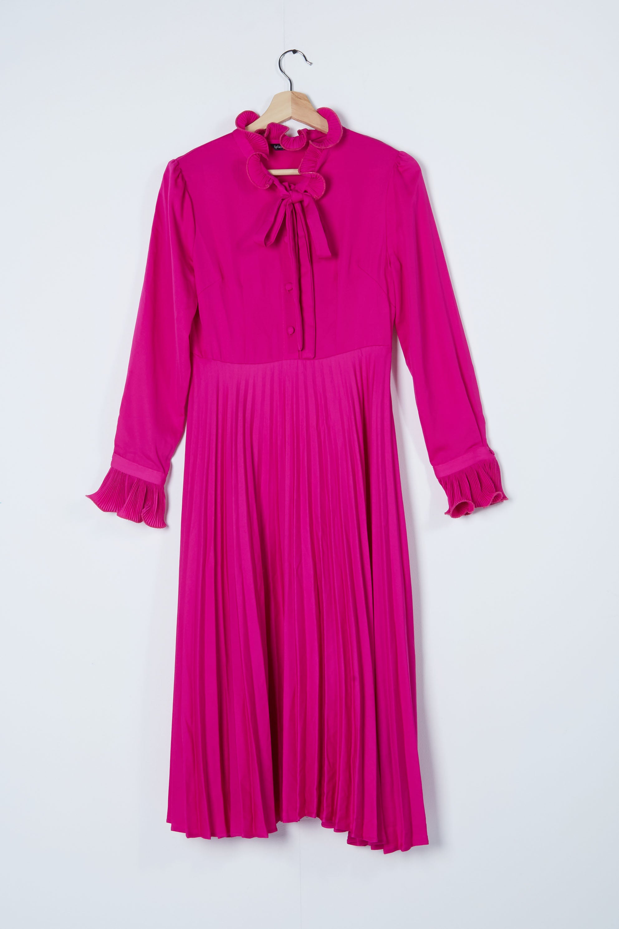 Womens Fuchsia Pink High-Neck Dress