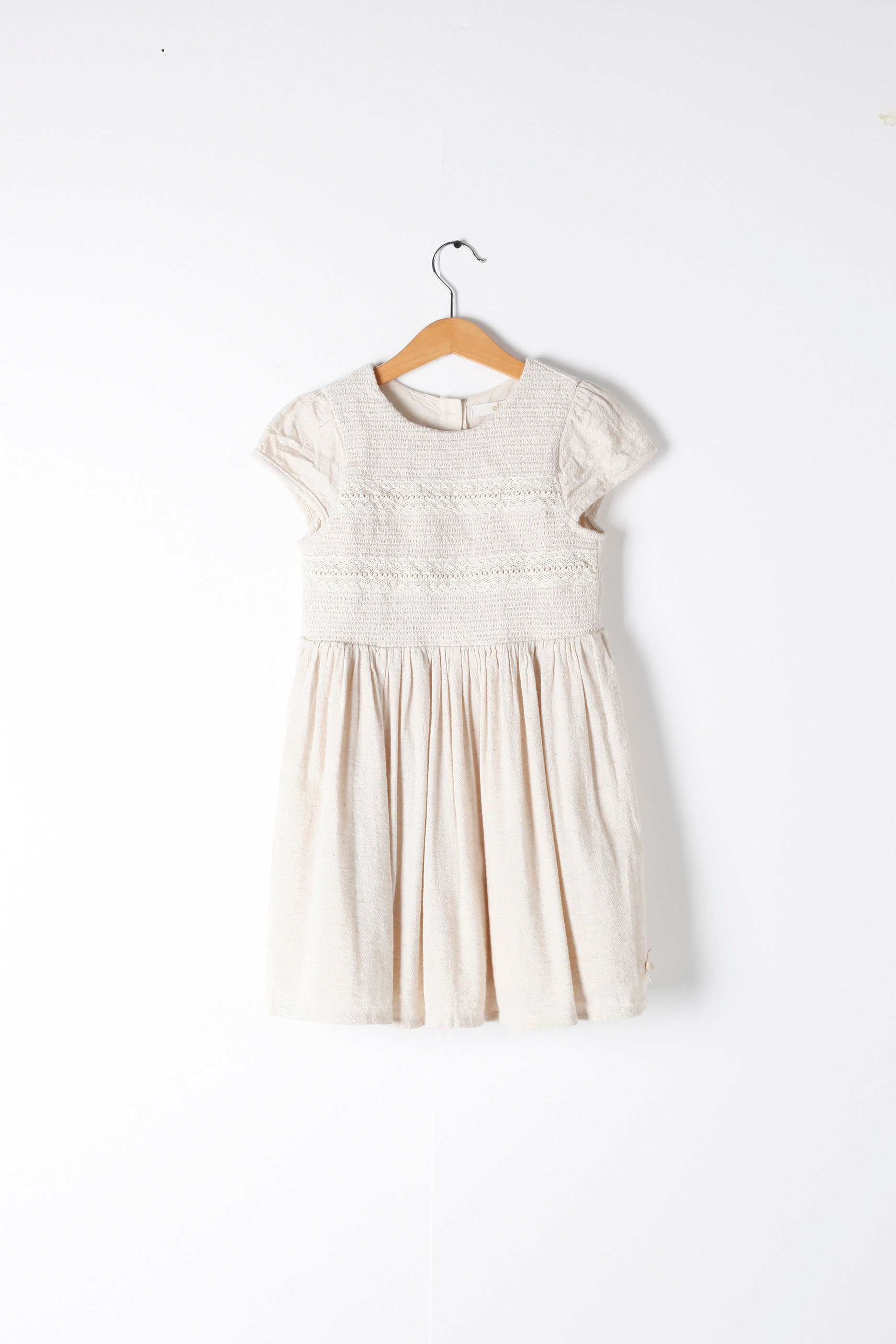 Girls Cream Dress with Embroidery Detail