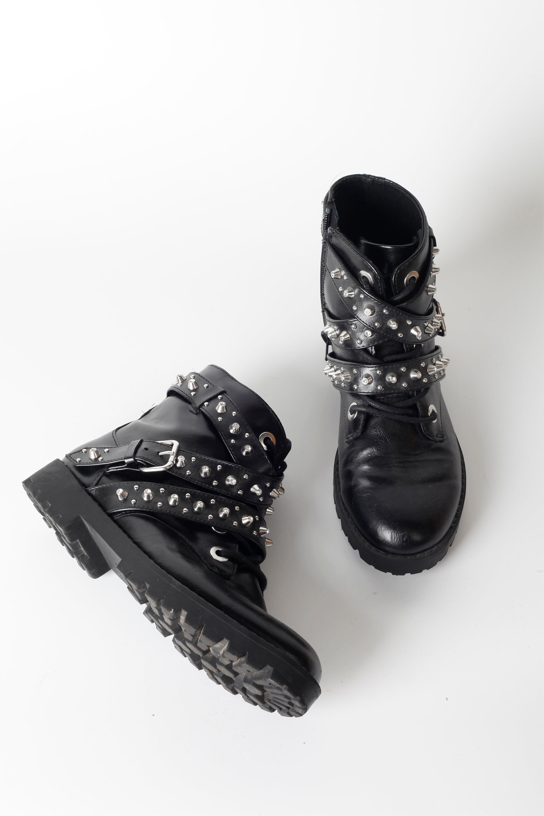 Girls Black Biker Boots with Silver Studs