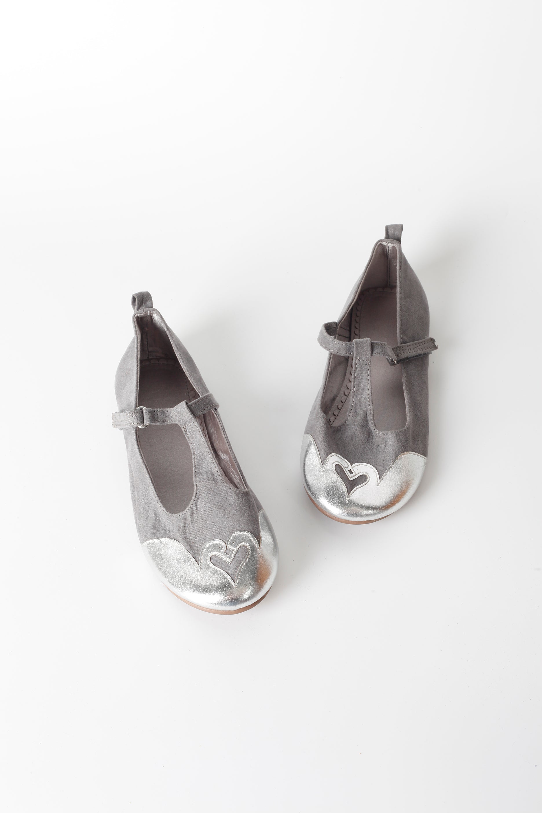 Girls Grey & Silver Mary Jane Flats