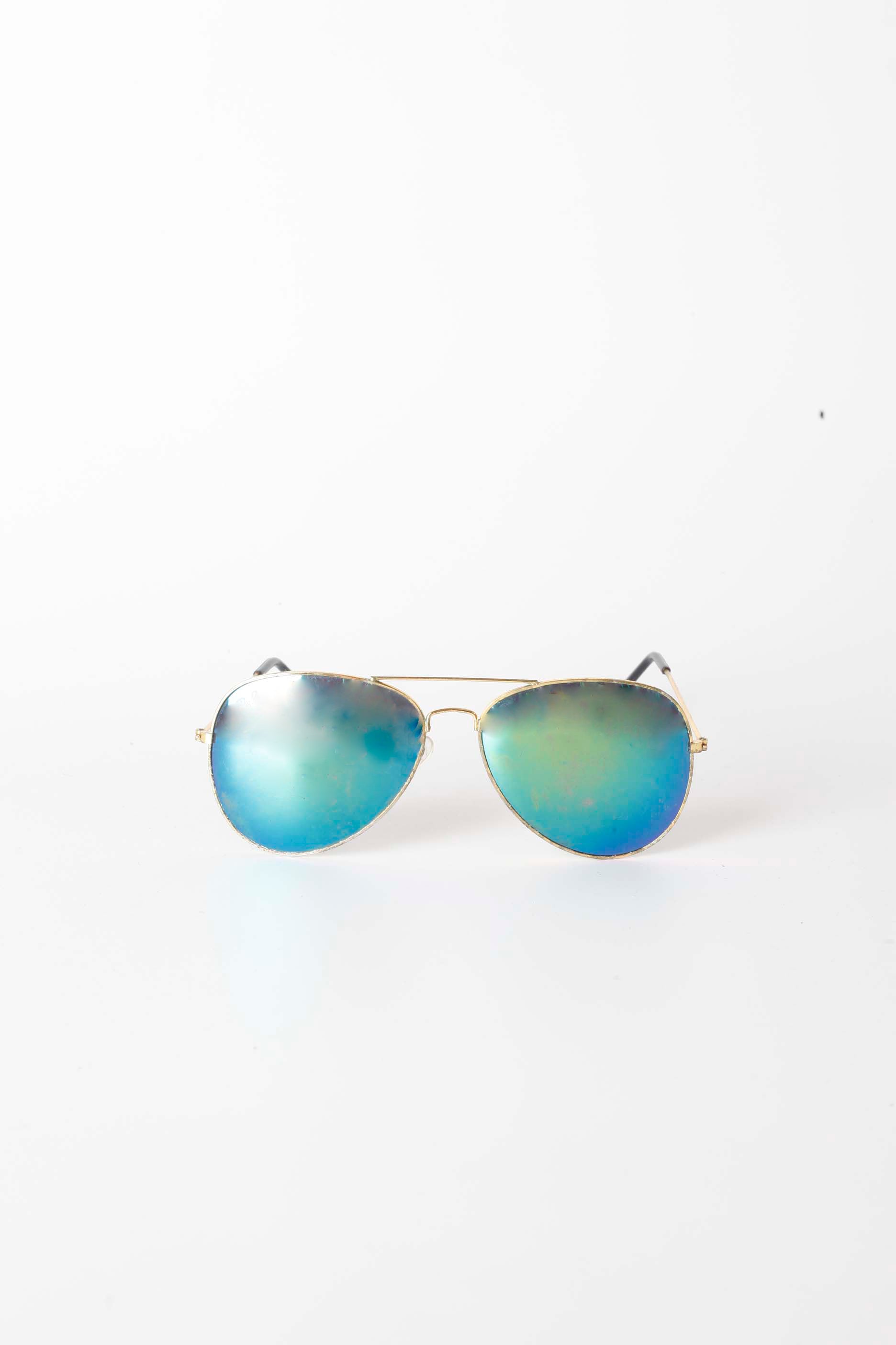 Gold Aviator Sunglasses with Blue Tint
