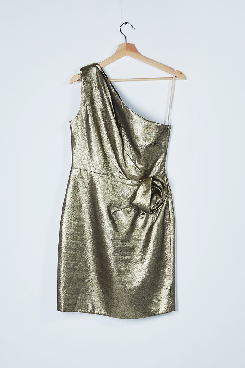 Gold One-Shouldered Halston Dress (Eu38)