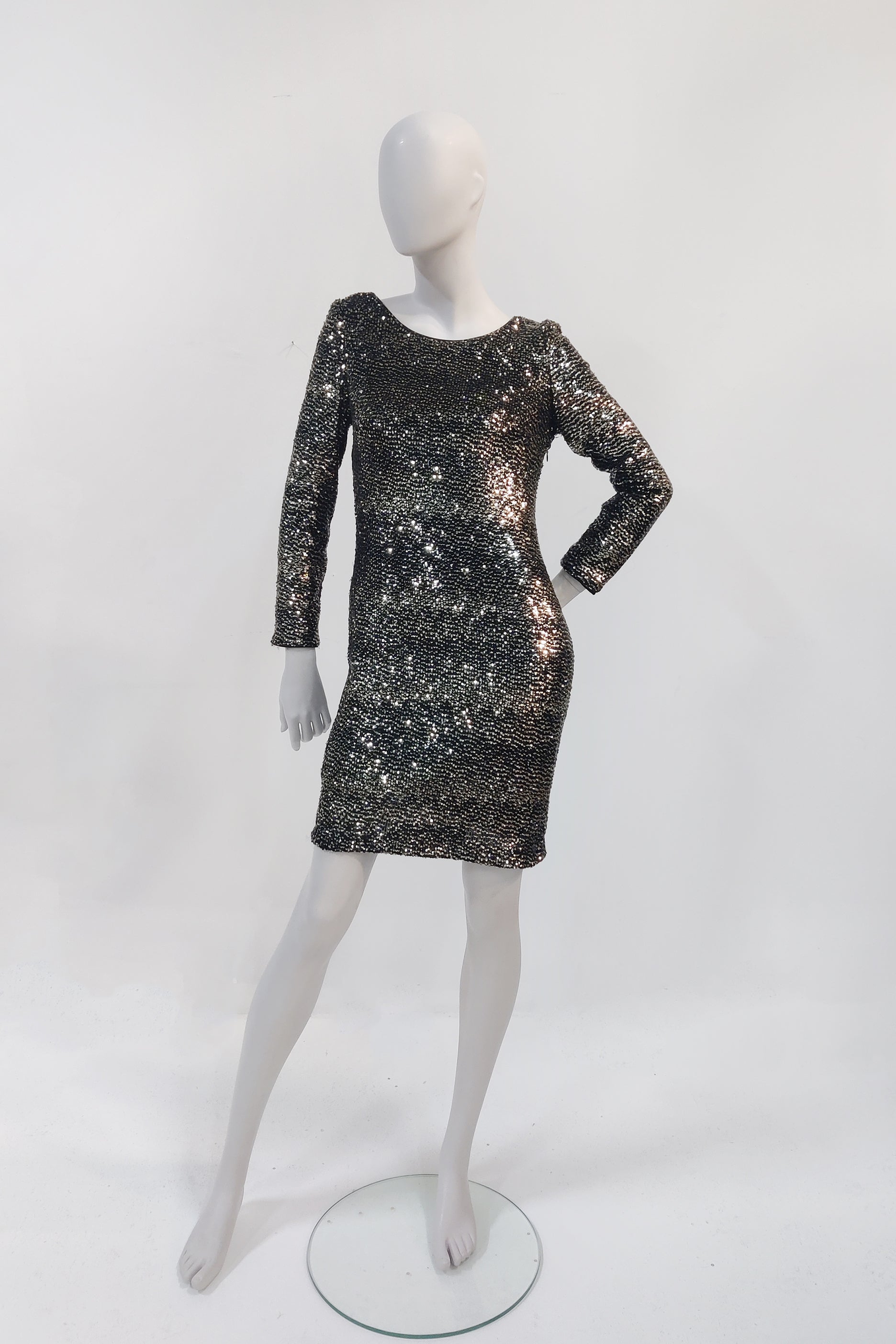 Black/Silver Sequin Party Dress with Open Back (Medium)