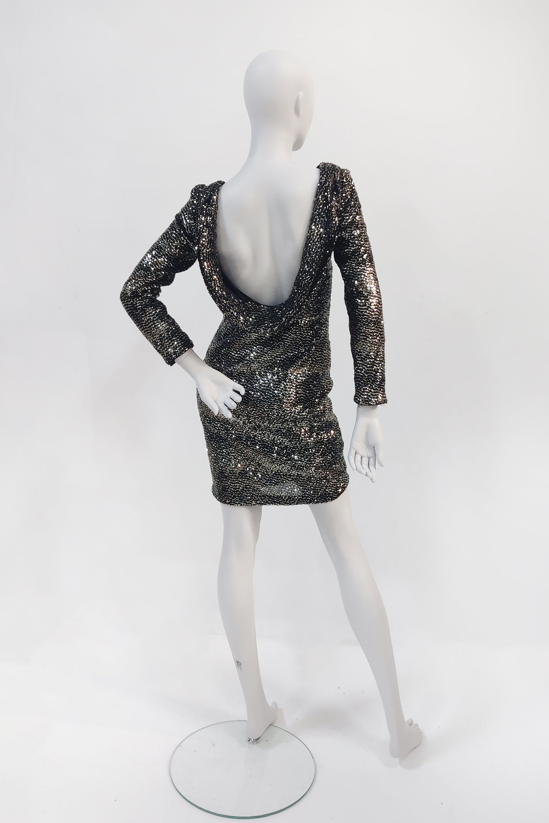 Black/Silver Sequin Party Dress with Open Back (Medium)