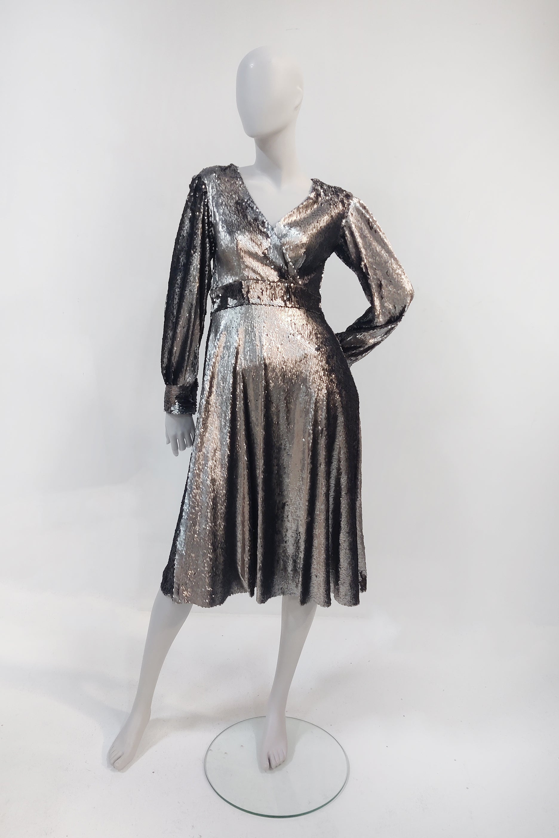 Silver Long-sleeve Sequin Dress (small)