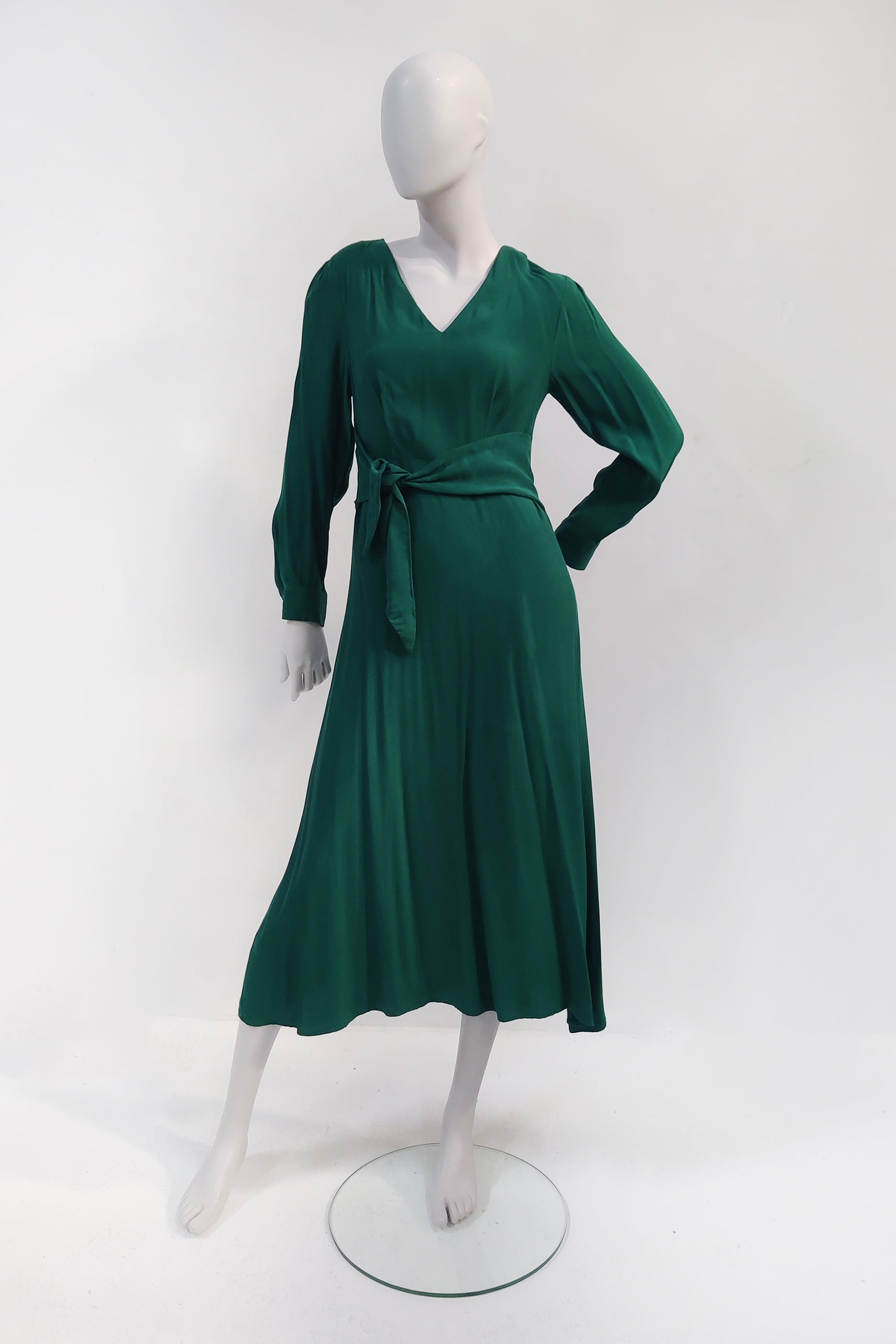 Green Tie-Waist Midi Dress (Eu38)