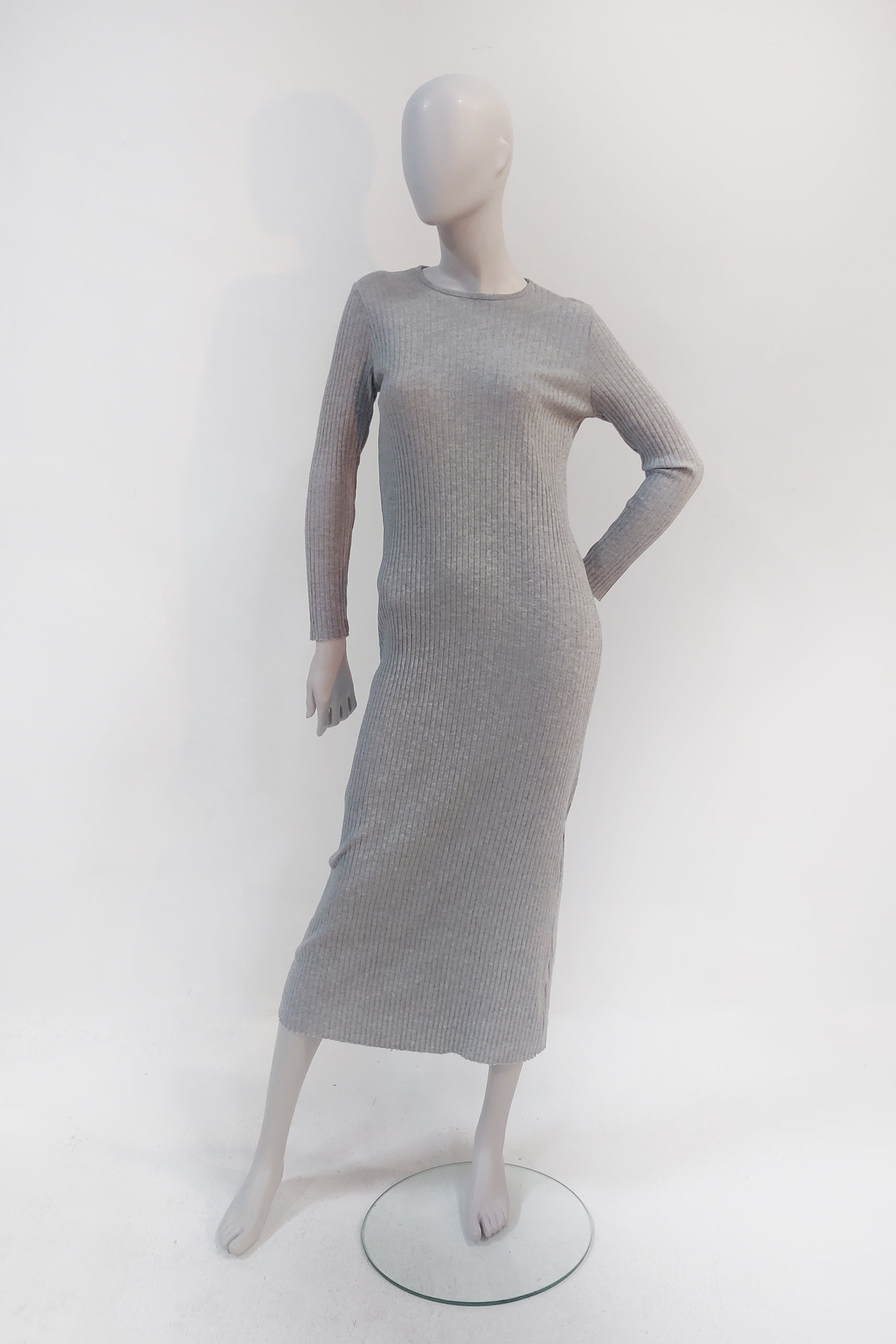 Long Grey Ribbed Dress (Medium)