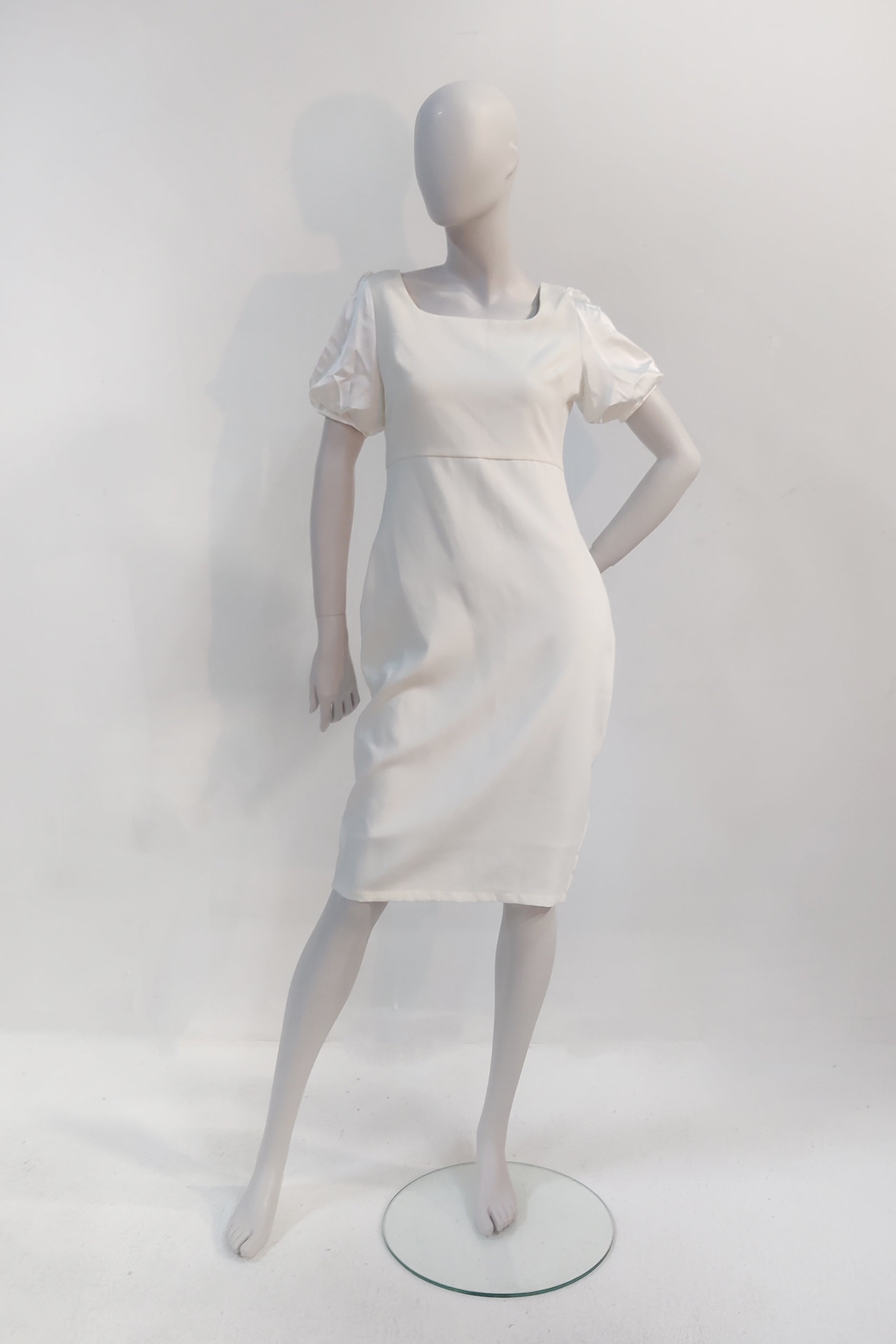 White Shift Dress with Puff Sleeves (small)