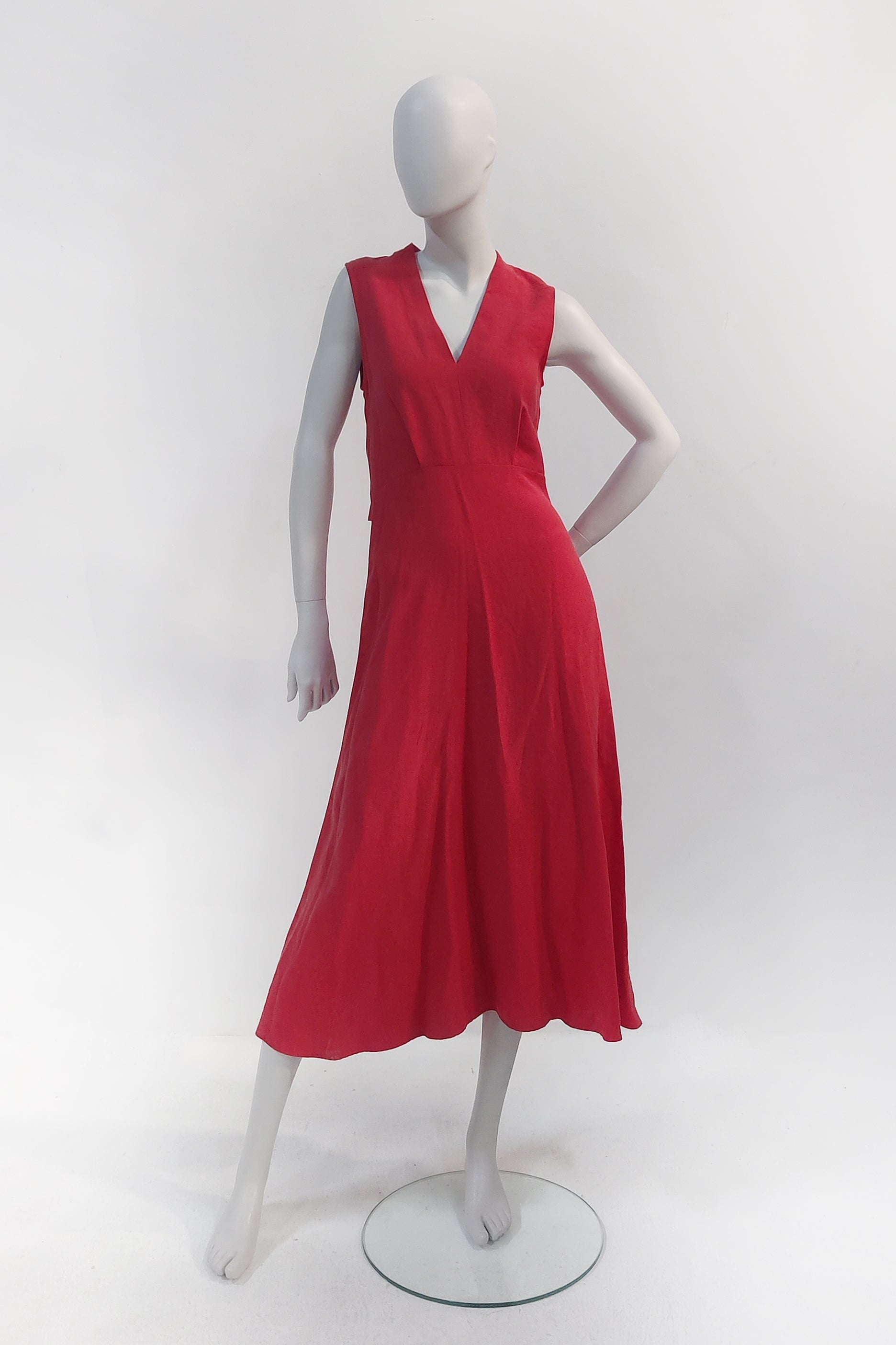 Red Sleeveless Summer Dress with Tie-Waist (Medium)