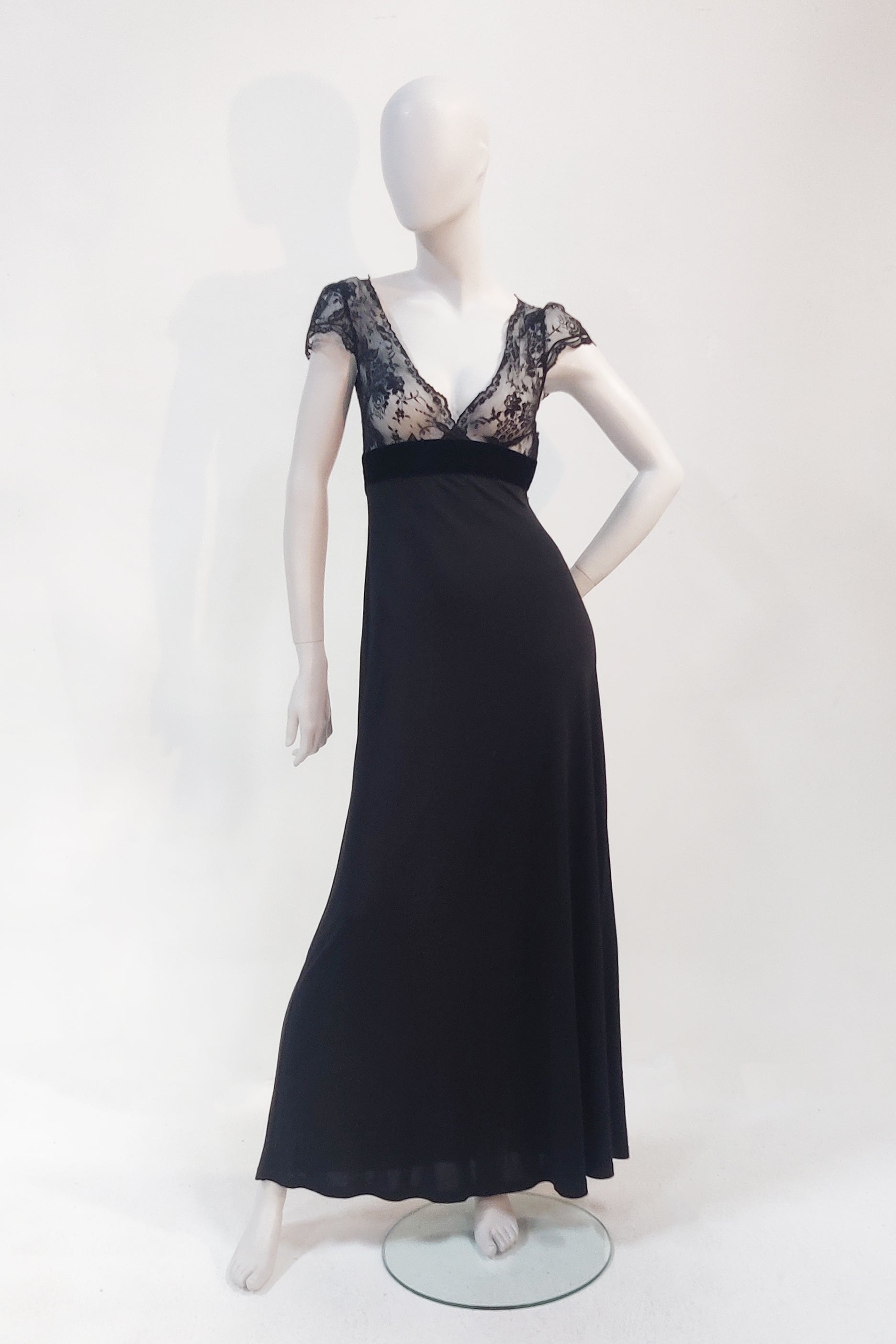 Long Black Dress with Lace Top