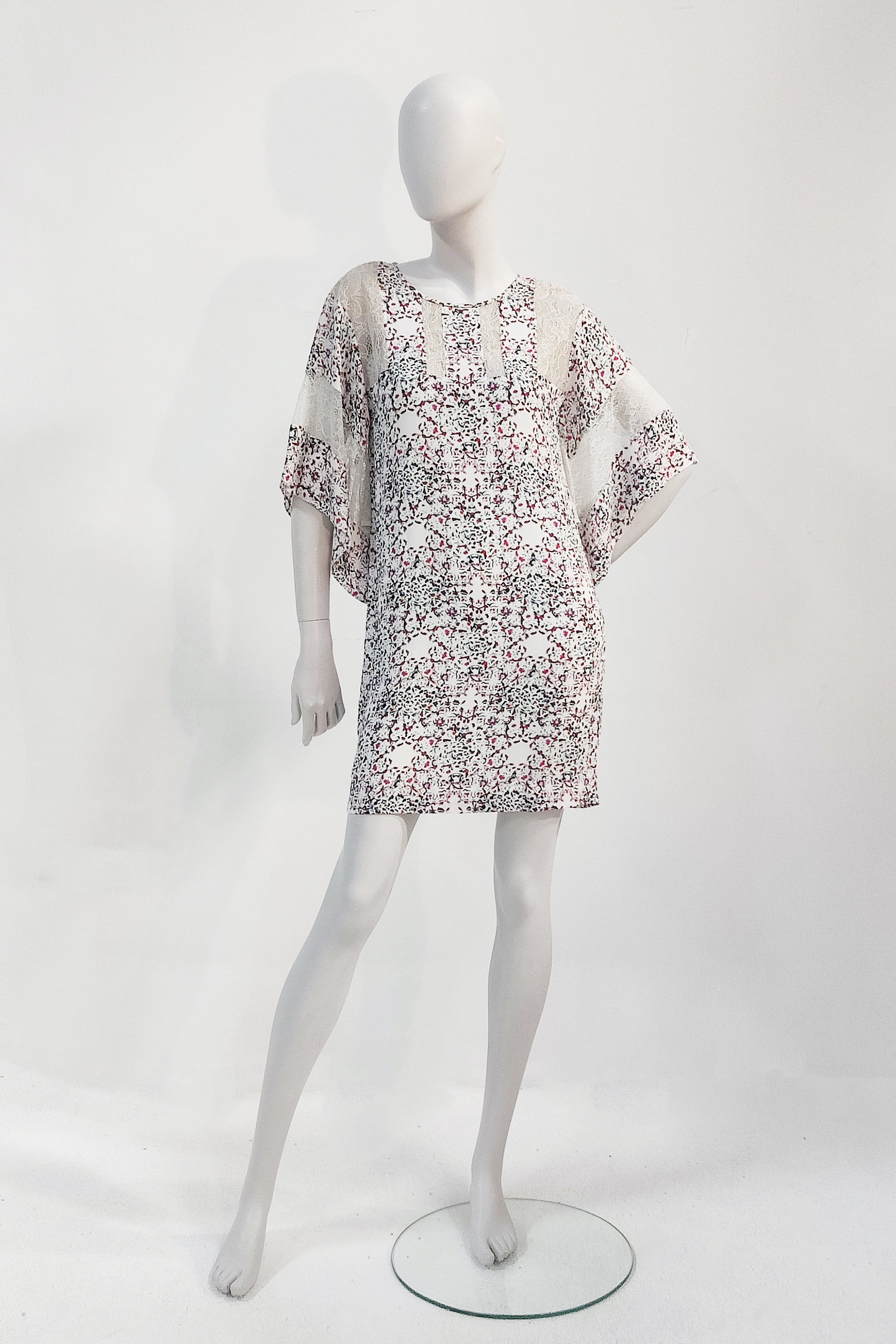 BCBG Max Azria Floral Mini Dress with Lace Detail