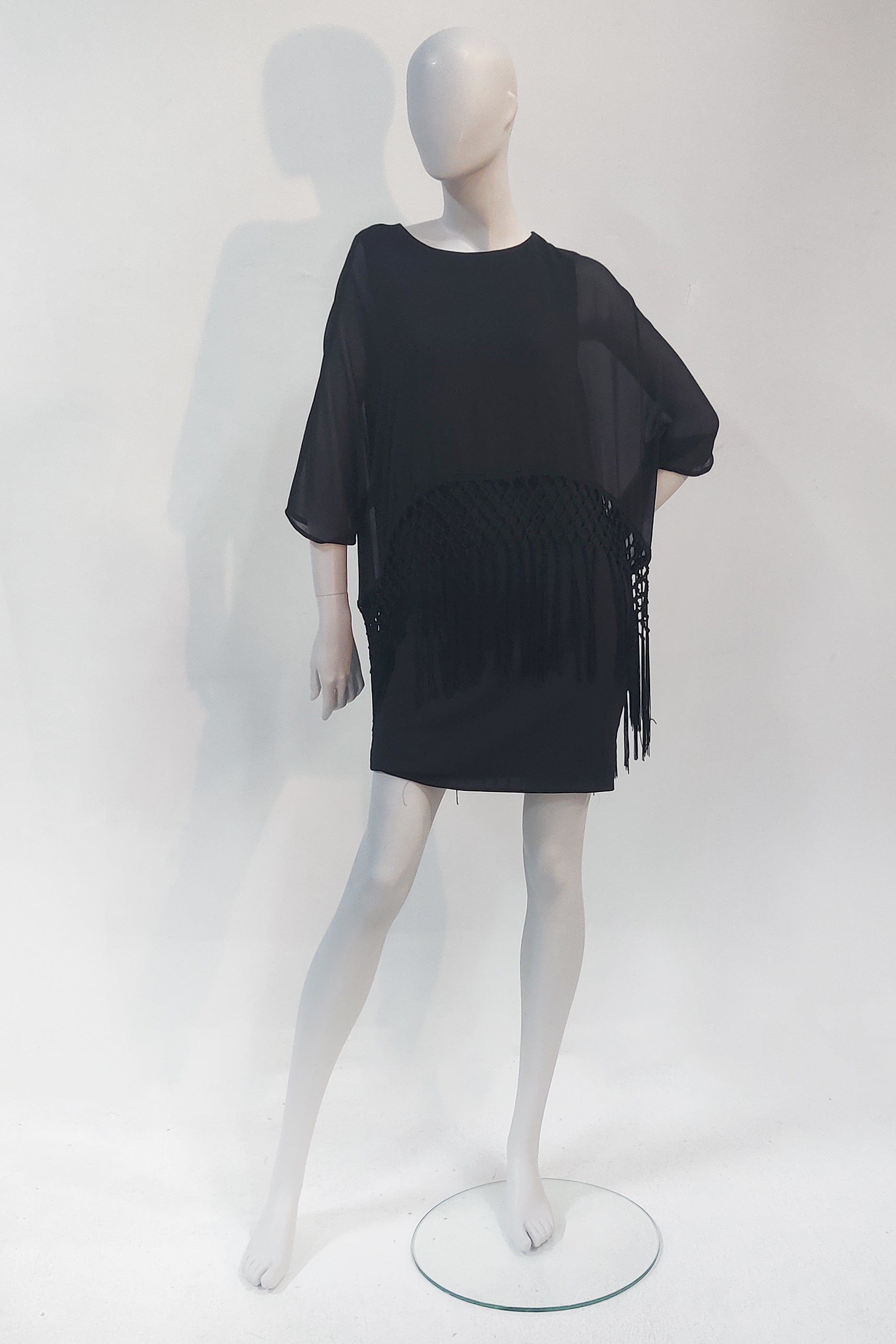 Short Black Party Dress with Fringe (Eu38)