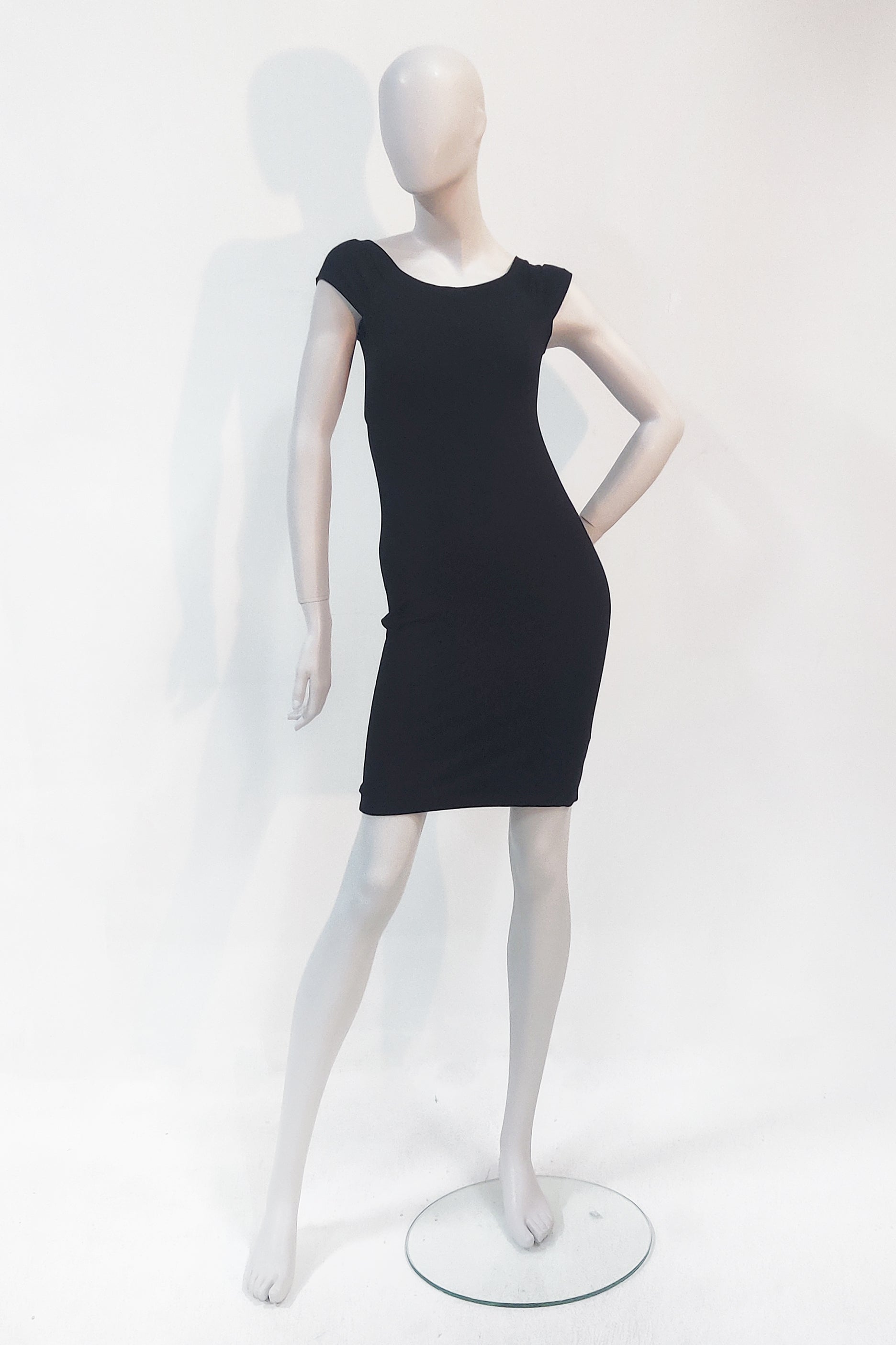 Knitted Black Body-con Dress with Peekaboo Back (Small)