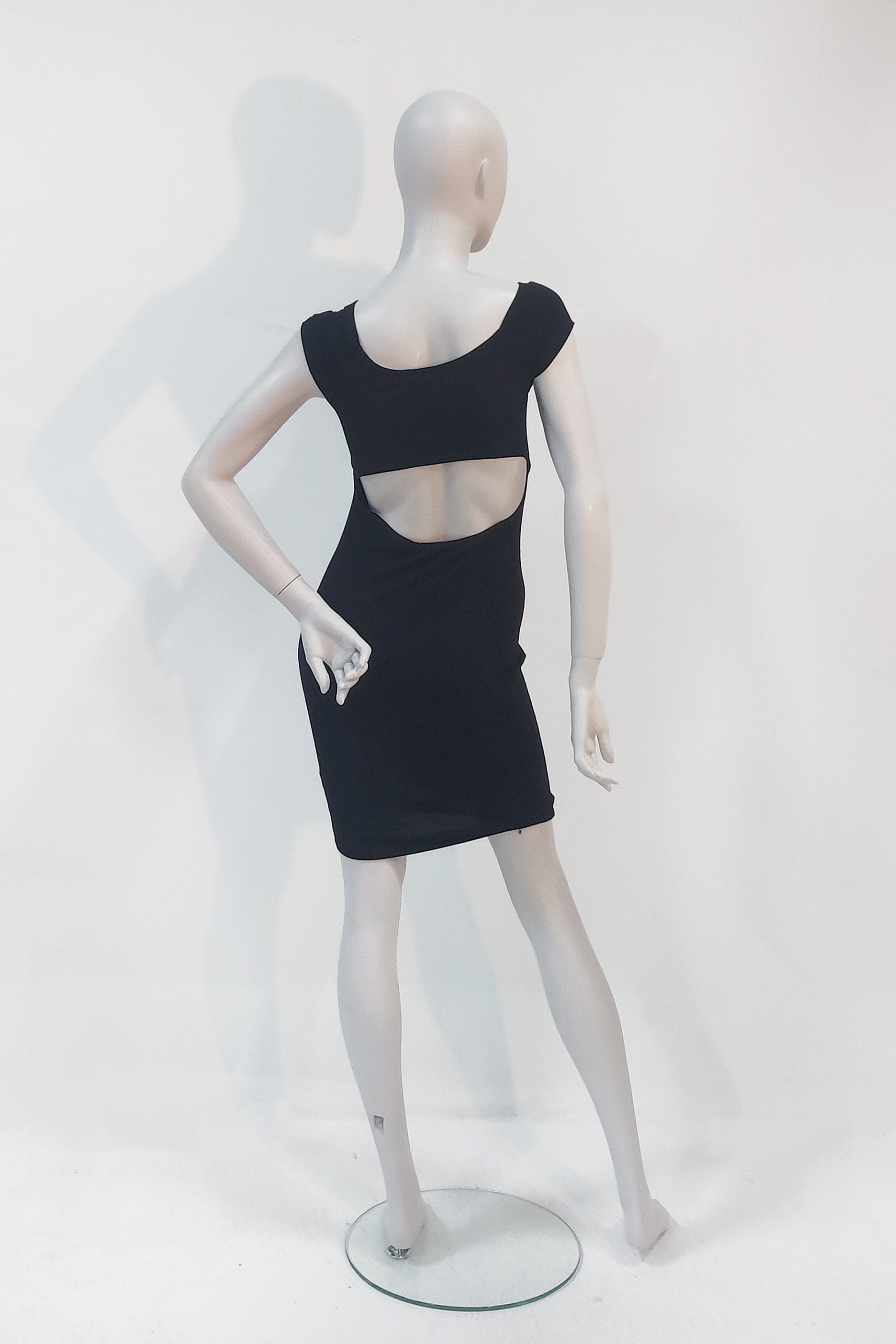 Knitted Black Body-con Dress with Peekaboo Back (Small)