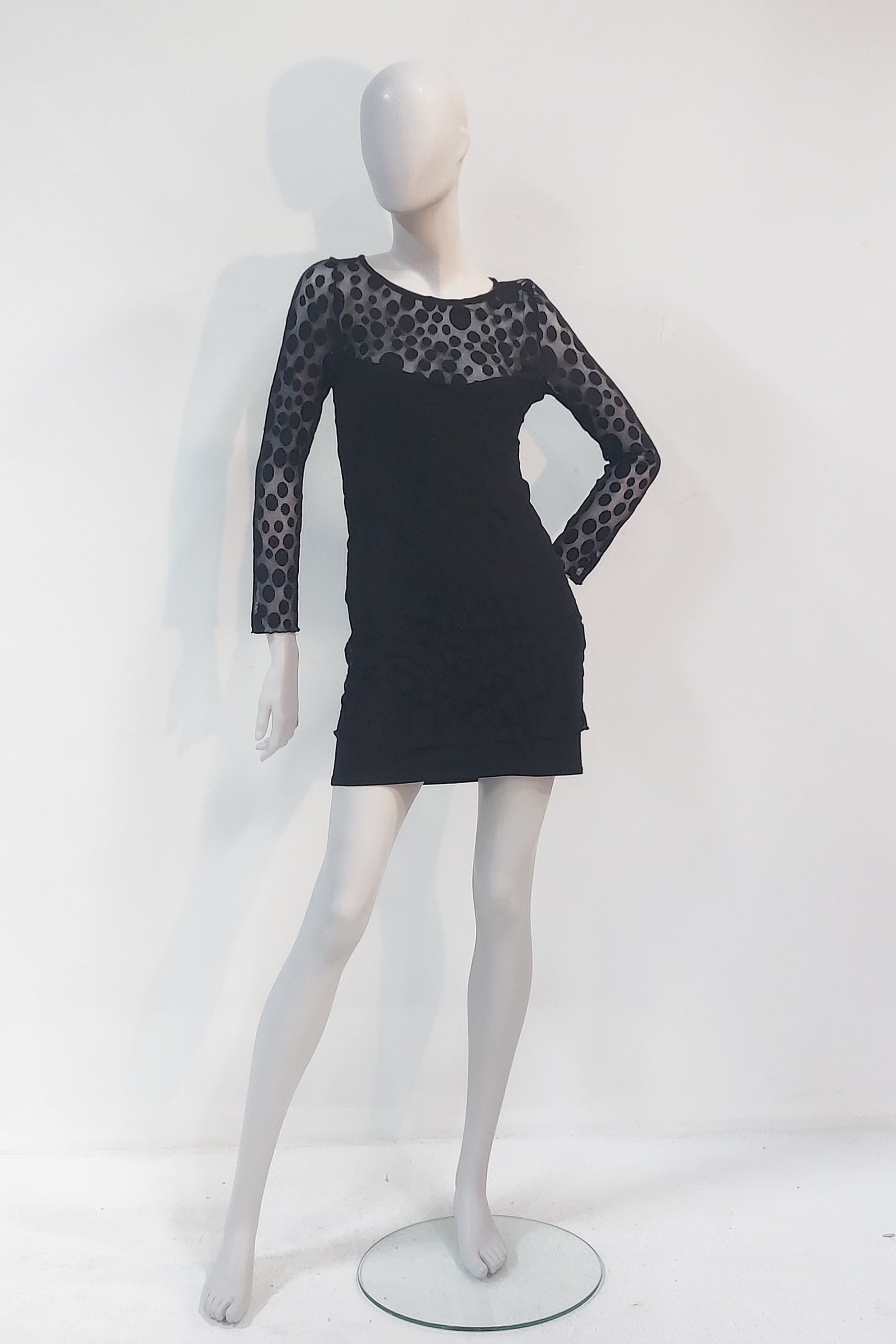 Black Short Dress with Polka Dot Sleeves (Small)