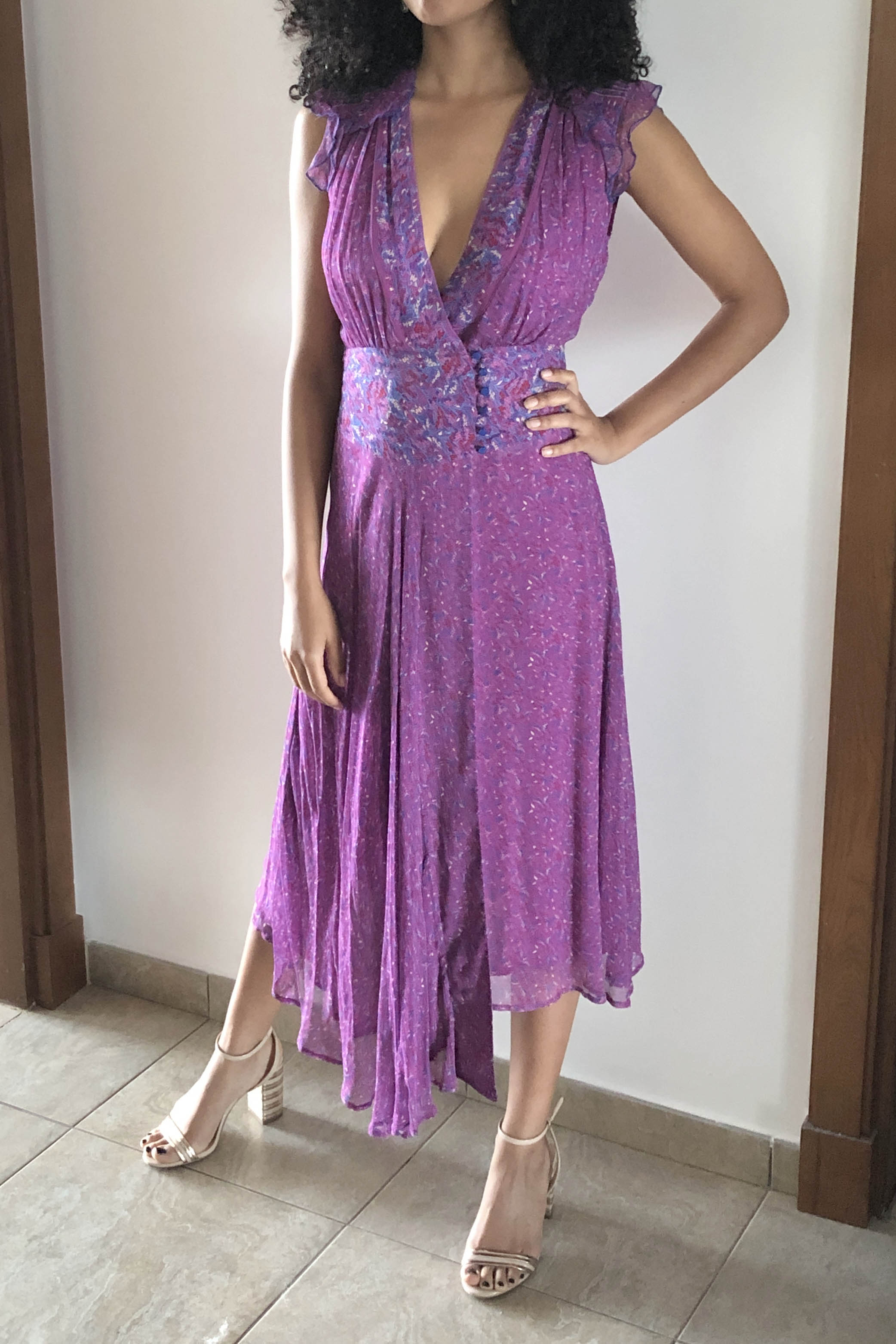 B&SH Purple Floral Sleeveless Dress (Small)