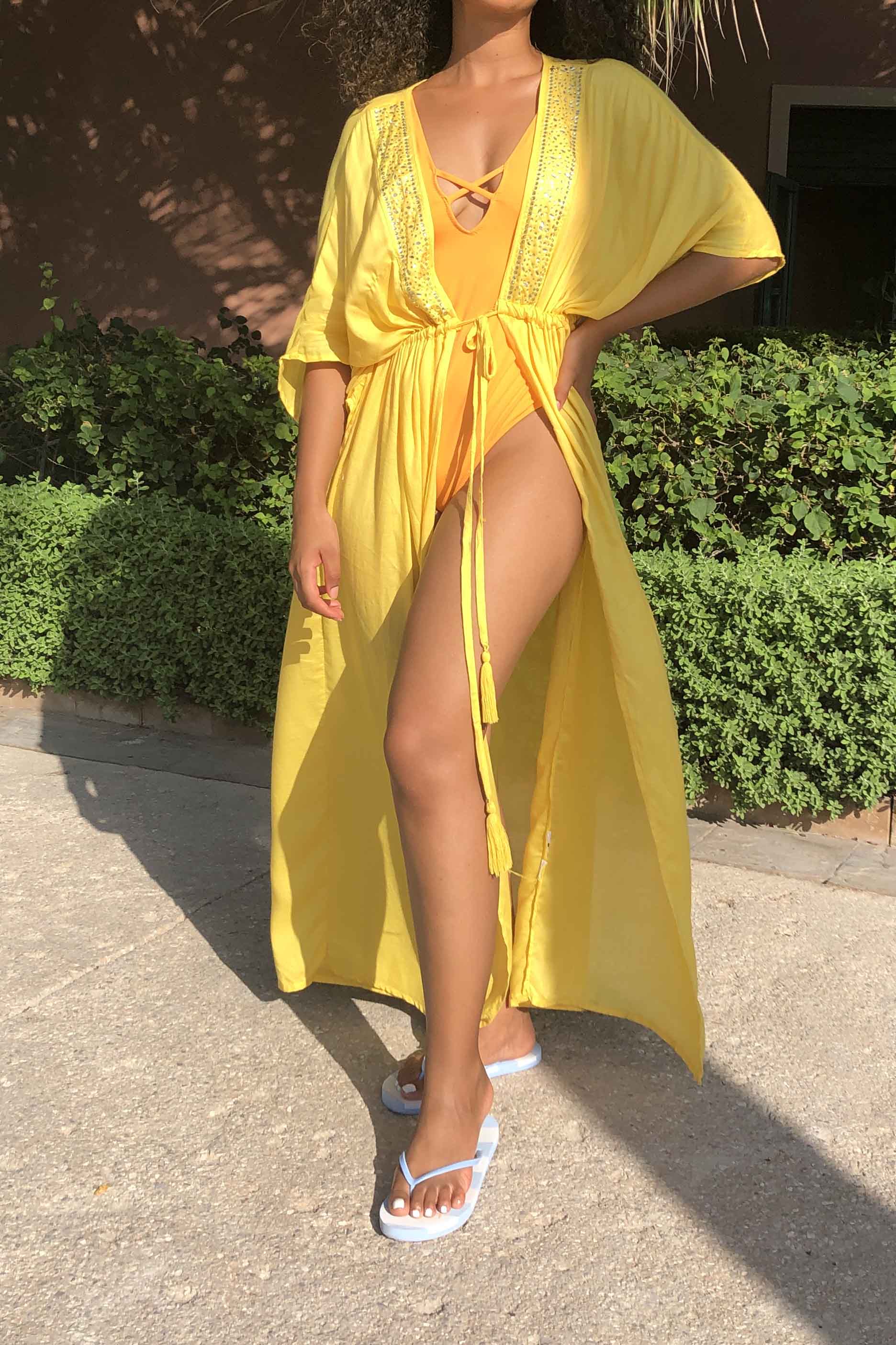 Yellow Long Beach Kaftan